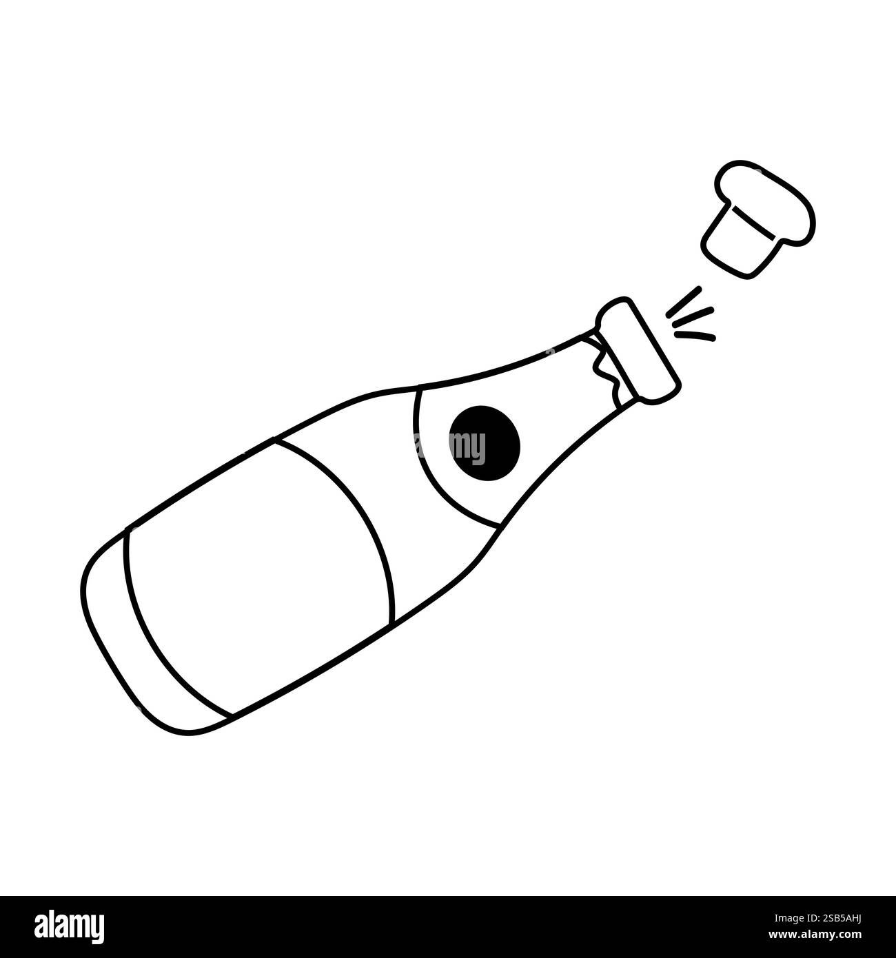 Aus einer Flasche Sekt wird ein Kork freigesetzt, was auf einen festlichen Moment während einer Feier hinweist. Stock Vektor