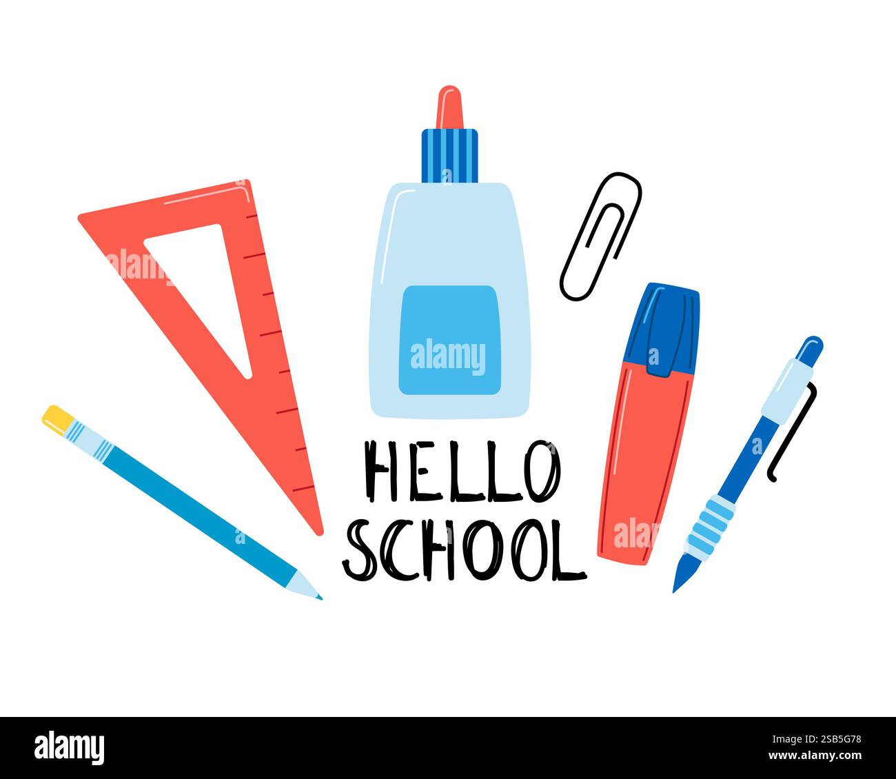 Zurück zur Schule Hintergrund mit Kinderschulrucksack mit Bildung Zubehör Vektor Illustration. Vektorabbildung Stock Vektor