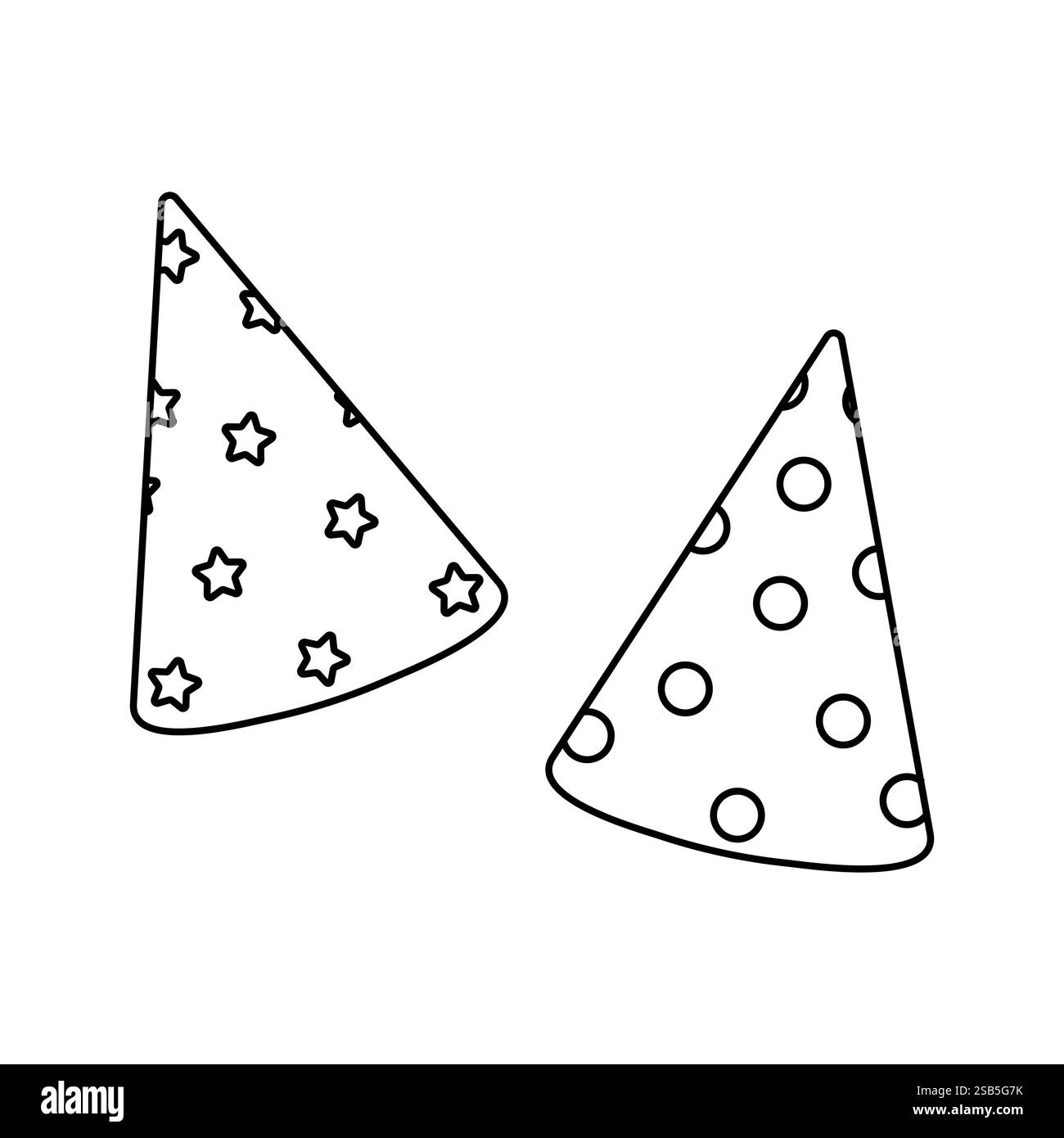 Zwei bunte Partyhüte, einer mit Sternen und der andere mit Polka Dots, perfekt für Feiern und Veranstaltungen. Stock Vektor