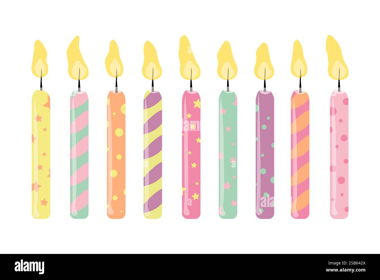 Alles Gute zum Geburtstag, Vektorbild von Kuchenkerzen, Kindergeburtstag Stock Vektor