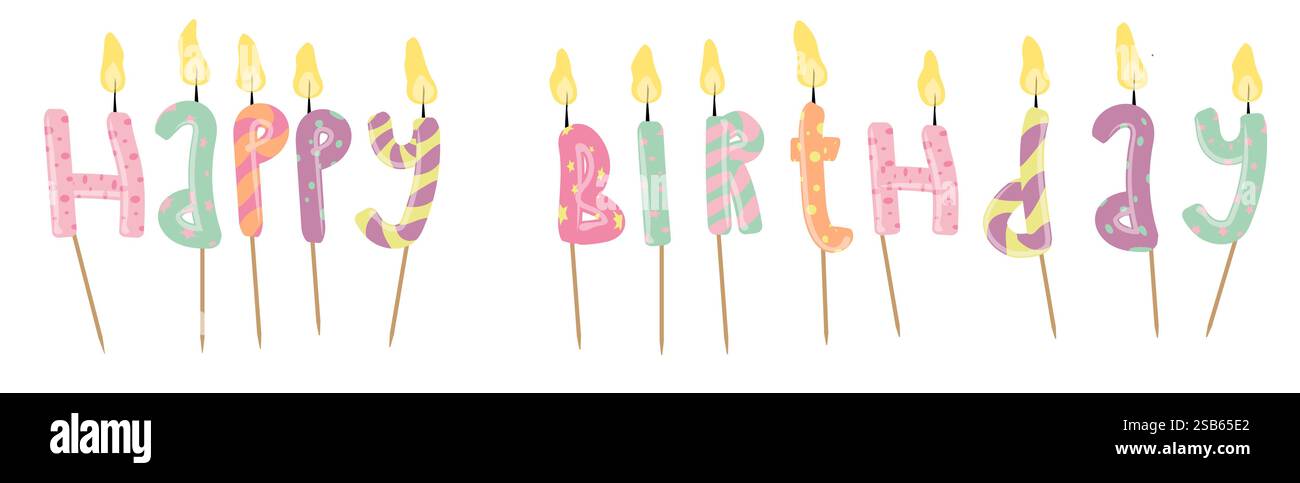 Alles Gute zum Geburtstag, Vektorbild von Kuchenkerzen, Kindergeburtstag Stock Vektor