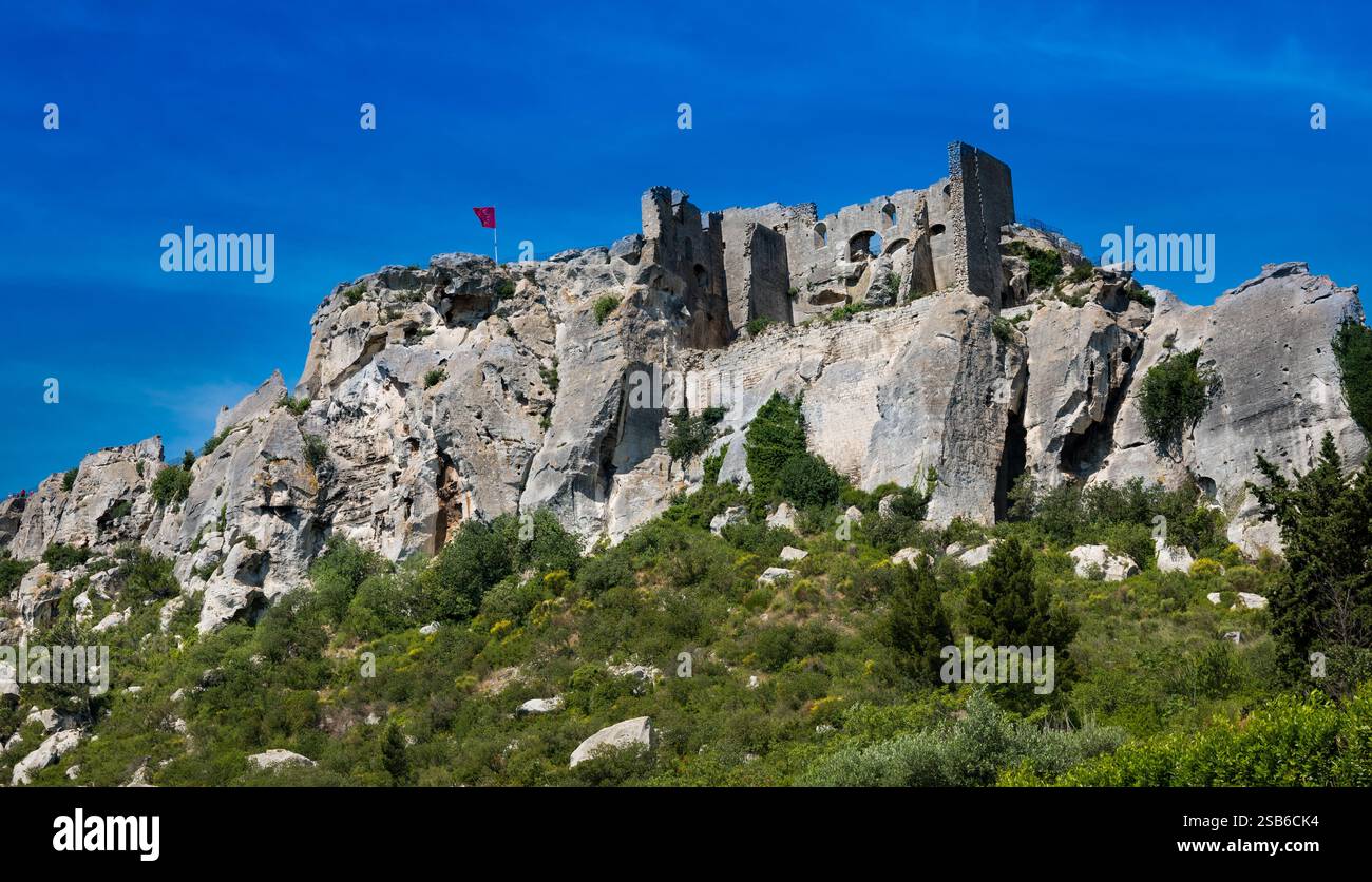 Les Baux-de-Provence das historische Schloss. Bouches-du-Rhône, Provence, Frankreich, Europa. Stockfoto