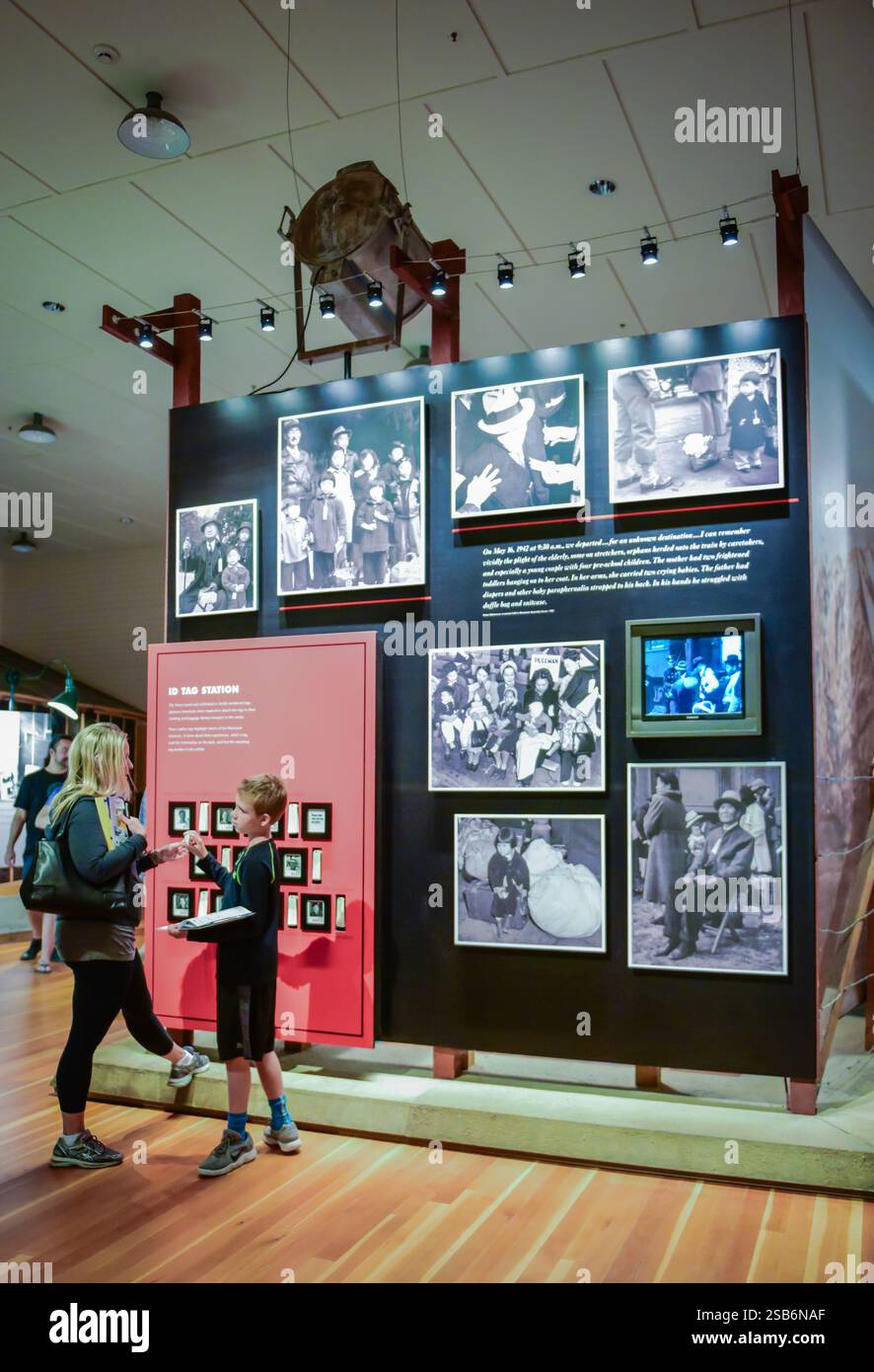 Independence, CA USA - 29. Juli 2018: Manzanar National Historic Site erzählt die Geschichte, wo japanische Amerikaner in einer Konzentration inhaftiert waren Stockfoto