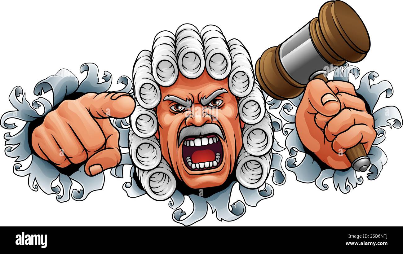 Der Wütende Richter Hammer Gavel Cartoon Charakter Stock Vektor