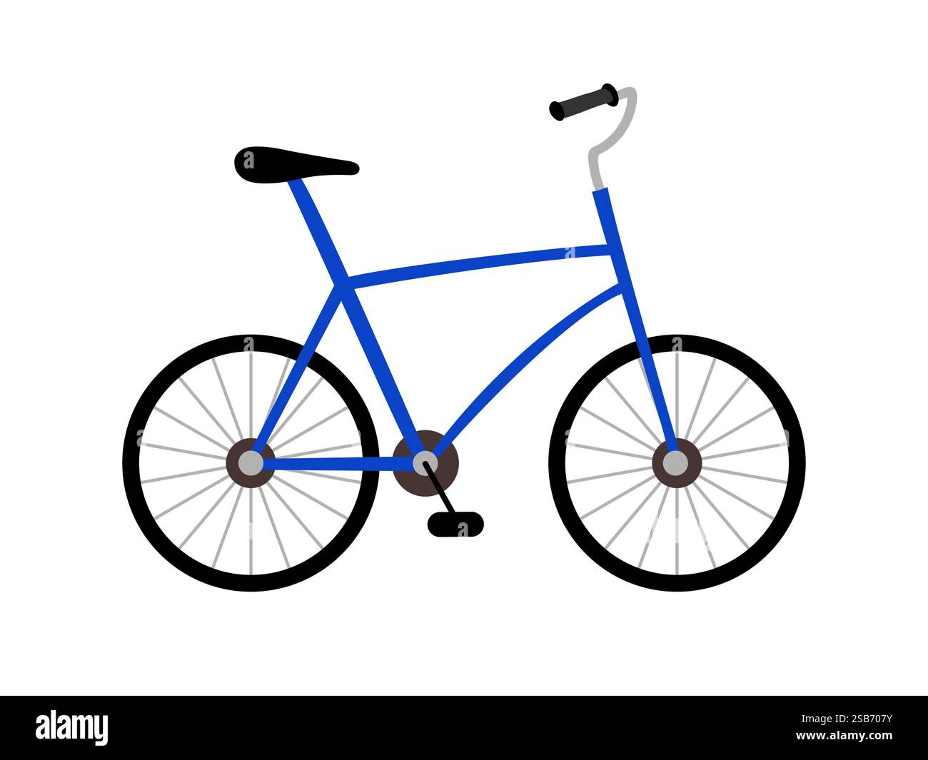 Dieses Bild zeigt ein blaues Fahrrad mit schlichtem und klarem Design vor einem schlichten weißen Hintergrund. Das Fahrrad zeigt typische Merkmale wie z. B. Stock Vektor