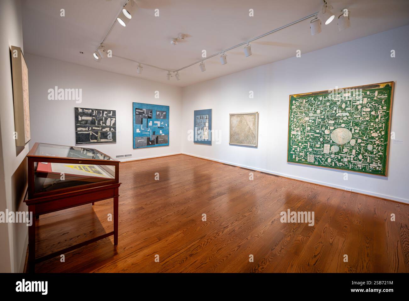 Enrique Tábara Art Exhibition Art Museum of the Americas Washington DC // WASHINGTON DC — das Kunstmuseum of the Americas präsentiert „im Zeitalter der Götter: Der angestammte Fußabdruck von Enrique Tábara“ mit Werken des ecuadorianischen Künstlers (1930-2021). Die Ausstellung umfasst sein Gemälde „Tiahuanaco“ aus dem Jahr 1964, das erstmals in der Panamerikanischen Union gezeigt wurde, sowie Stücke aus seiner letzten Serie „Colección Latinoamérica“. Die Show erkundet Tábara tiefe Verbindung zur präkolumbischen Kultur durch zwei verschiedene Phasen seiner künstlerischen Karriere. Stockfoto