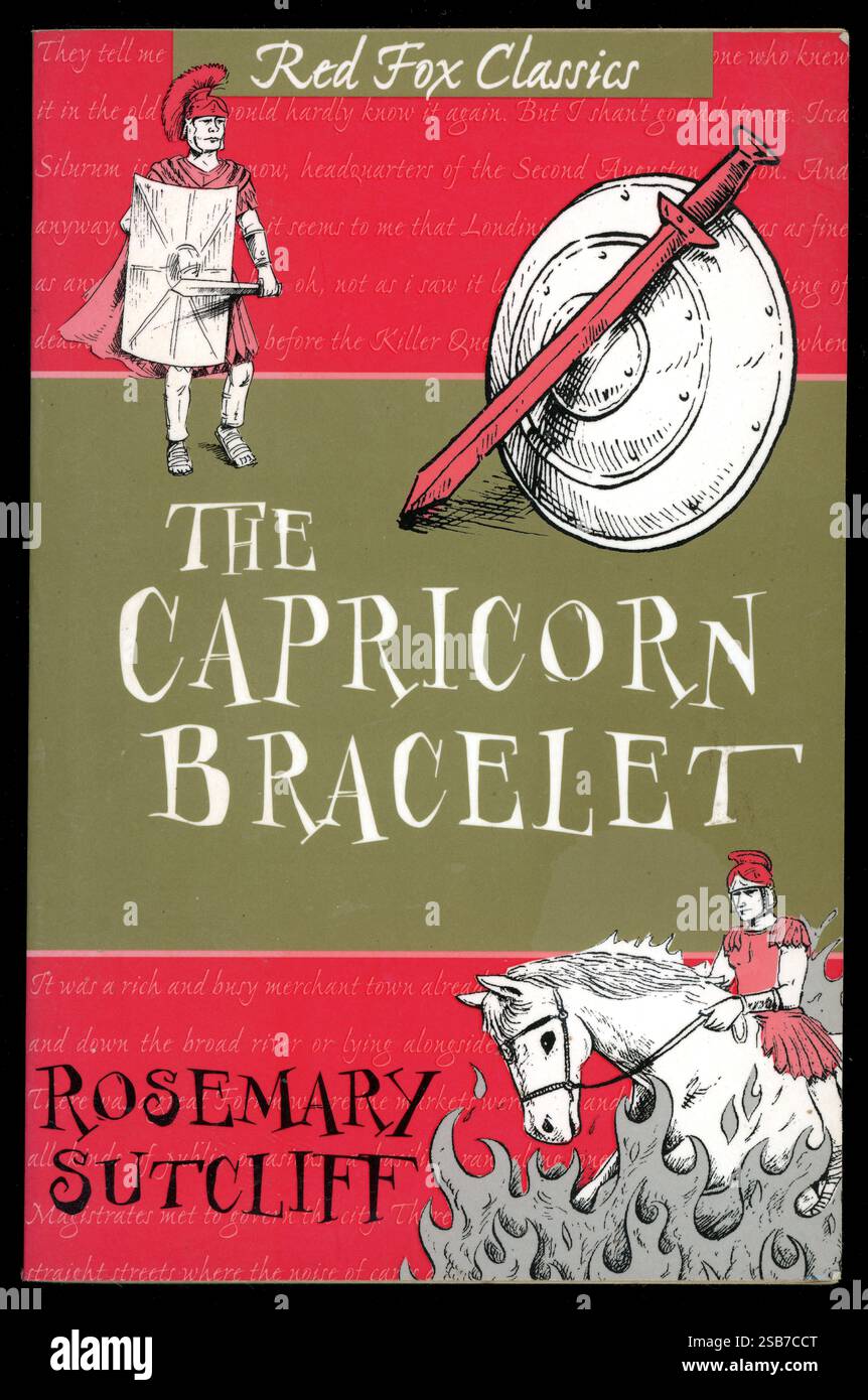 Gebrauchte Kopie des 1970er britischen Kinderbuches The Capricorn Bracelet von Rosemary Sutcliff, das erstmals 1973 veröffentlicht wurde, diese Ausgabe erschien 2002. Das Buch ist eine historische Fiktion, die zur Zeit der römischen Besatzung Großbritanniens spielt. Stockfoto