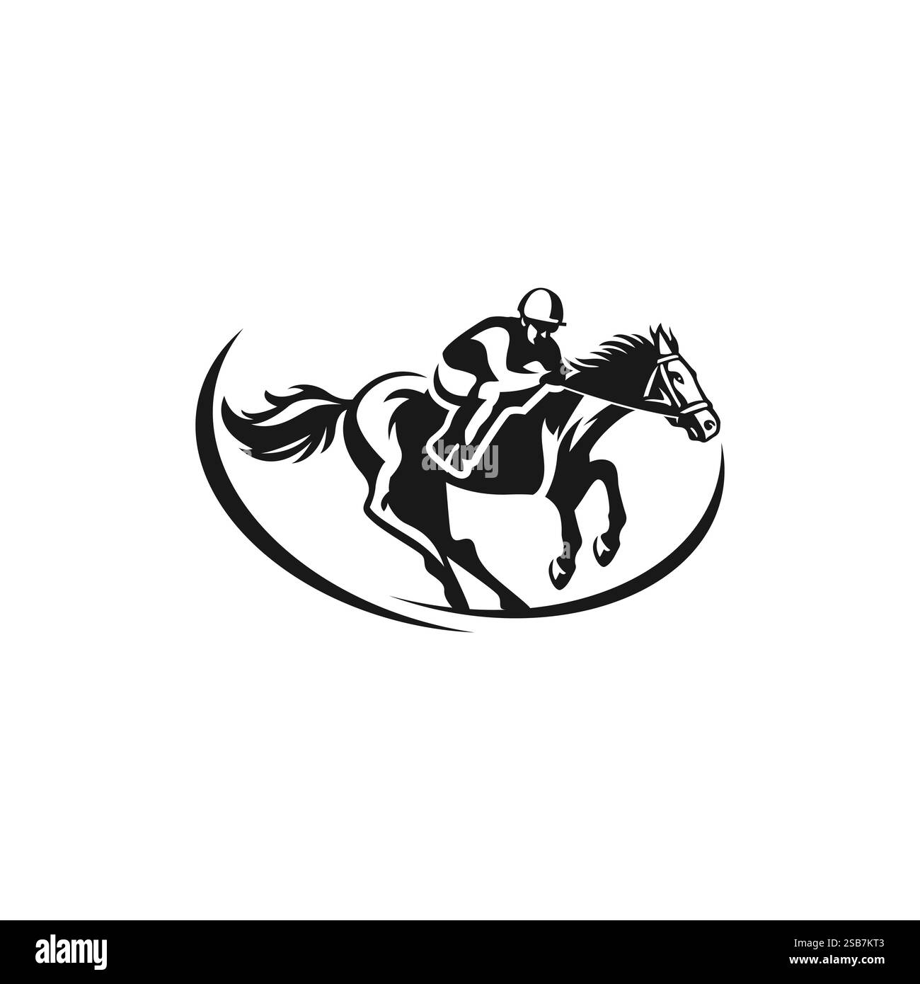 Design-Konzept für Pferderennen mit einem Reiter. Komplex, klassisch, reif. Geeignet für Sport-Logodesigns Stock Vektor