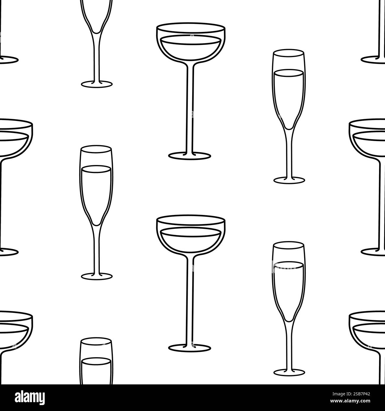 Verschiedene Glaswaren mit eleganten Cocktail- und Champagner-Designs auf schlichtem Hintergrund Stock Vektor