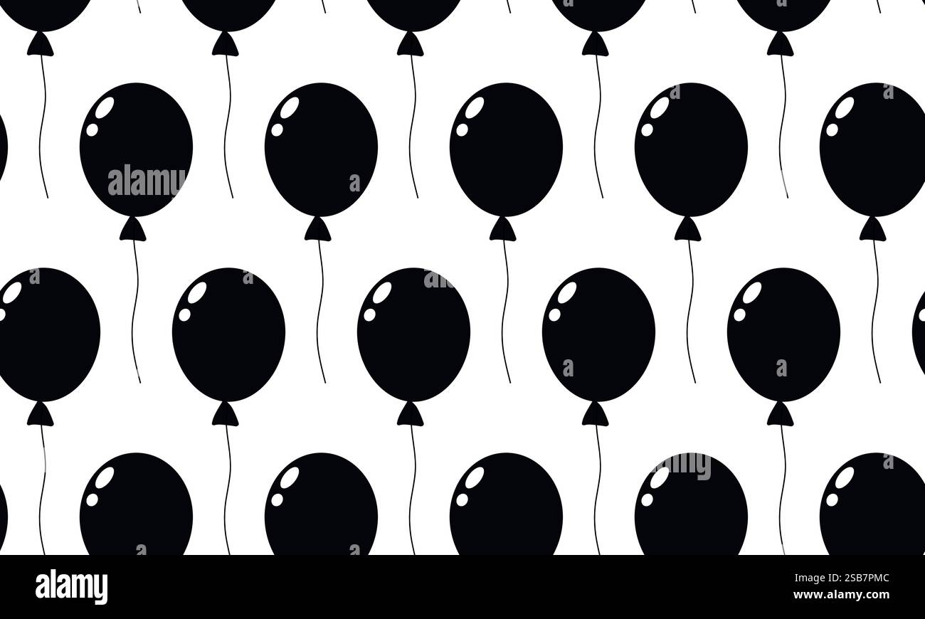 Schwarze Ballons sorgen für ein verspieltes Muster auf weißem Hintergrund für festliche Anlässe Stock Vektor