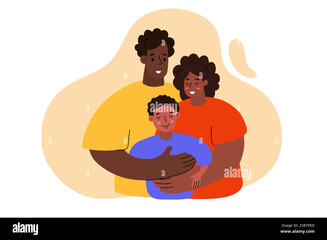 Familie, die sich in einem warmen und liebevollen Moment vereint Stock Vektor