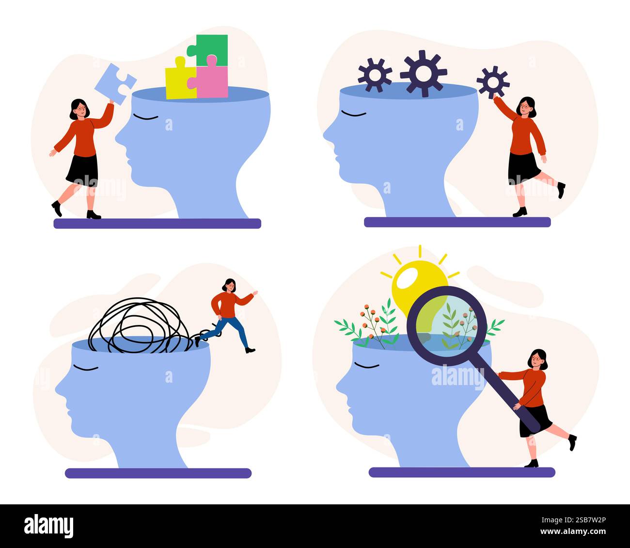 Den Prozess der Problemlösung und Kreativität durch visuelle Metaphern des Geistes erforschen Stock Vektor