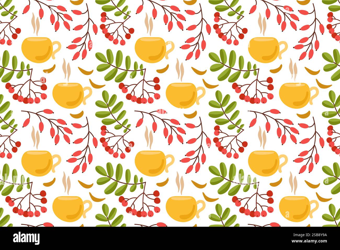 Herbsttee-Muster mit Beeren und Blättern Stock Vektor
