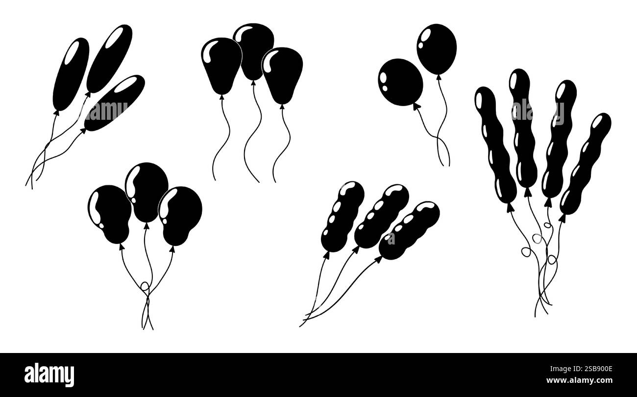 Schwarze Ballons in verschiedenen Formen und Größen für Feiern und Veranstaltungen Stock Vektor