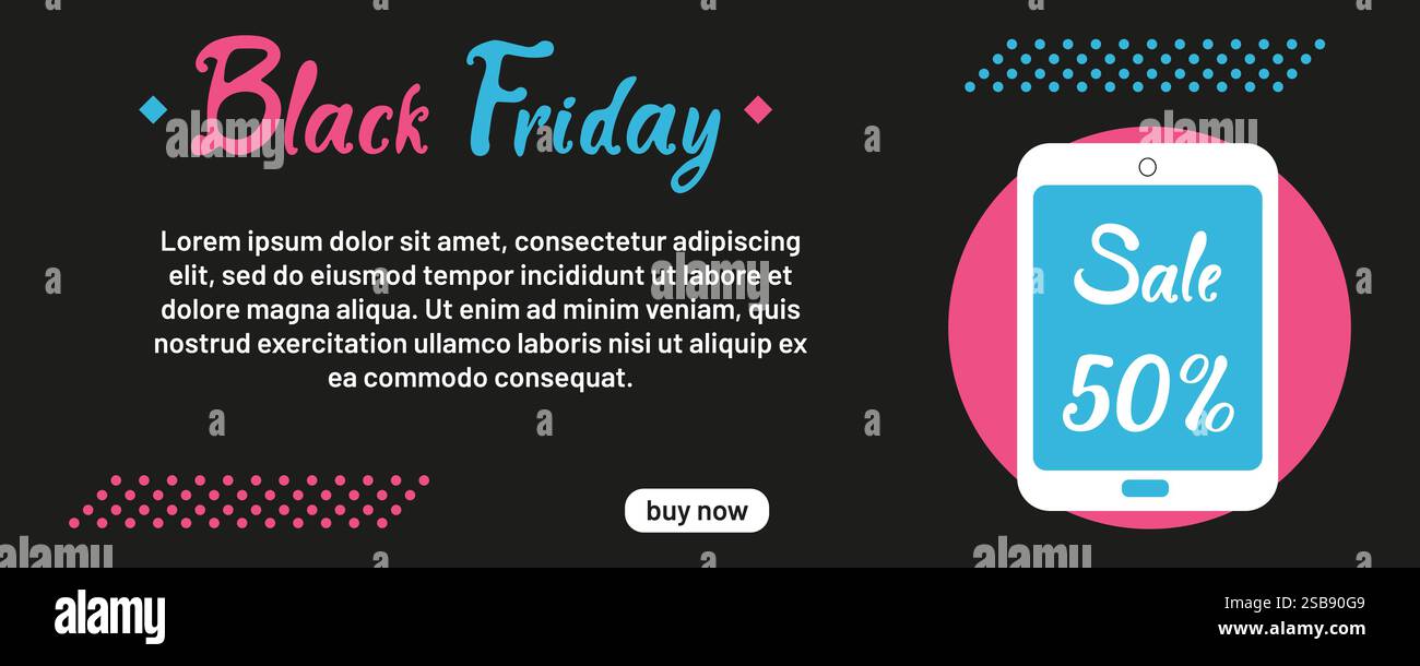 Verkaufsankündigung am Black Friday mit Werbedetails und Rabatten auf elektronische Artikel Stock Vektor