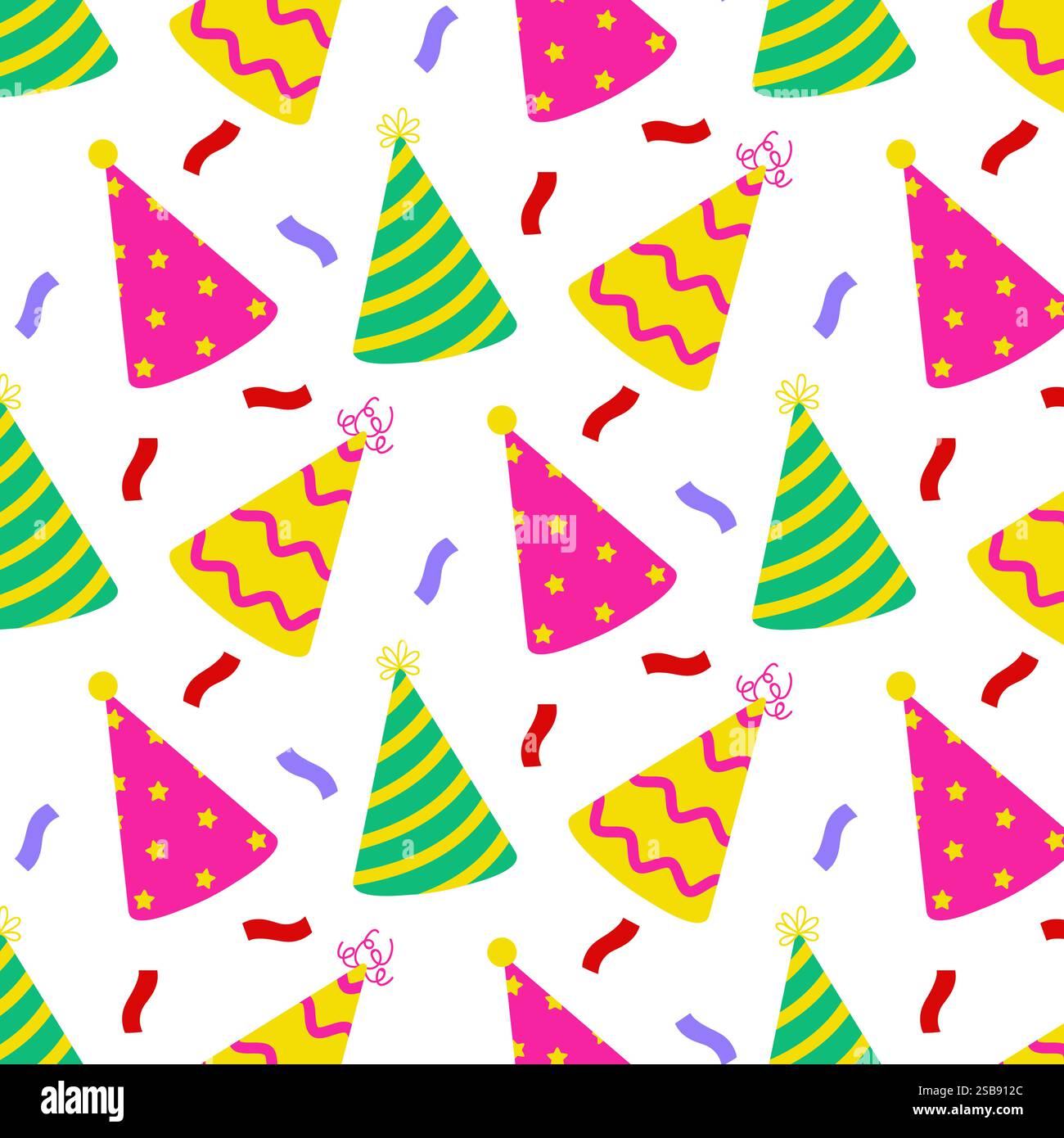 Bunte Partyhüte und Konfetti schaffen eine festliche Atmosphäre für Feiern Stock Vektor