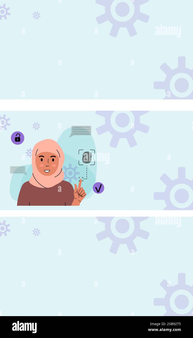 Frau mit Fingerabdruck-Authentifizierungsscanner Stock Vektor