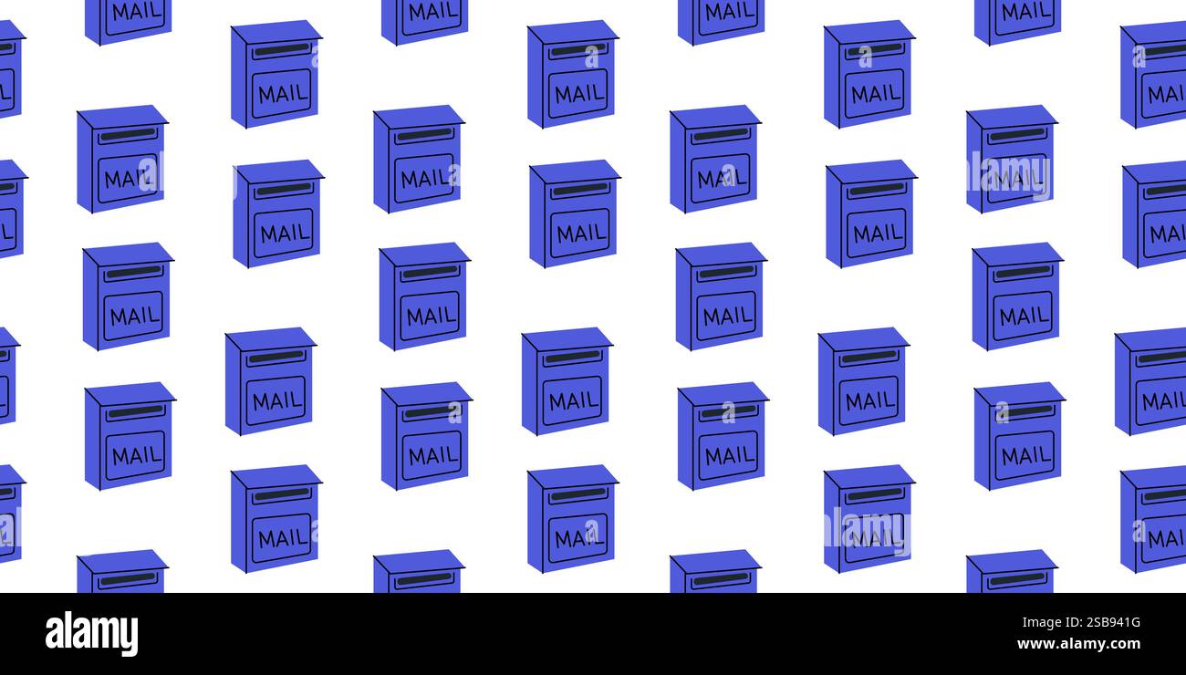 Farbenfrohe Postfächer, die in einem sich wiederholenden Muster auf weißem Hintergrund angeordnet sind und die Postdienste darstellen Stock Vektor