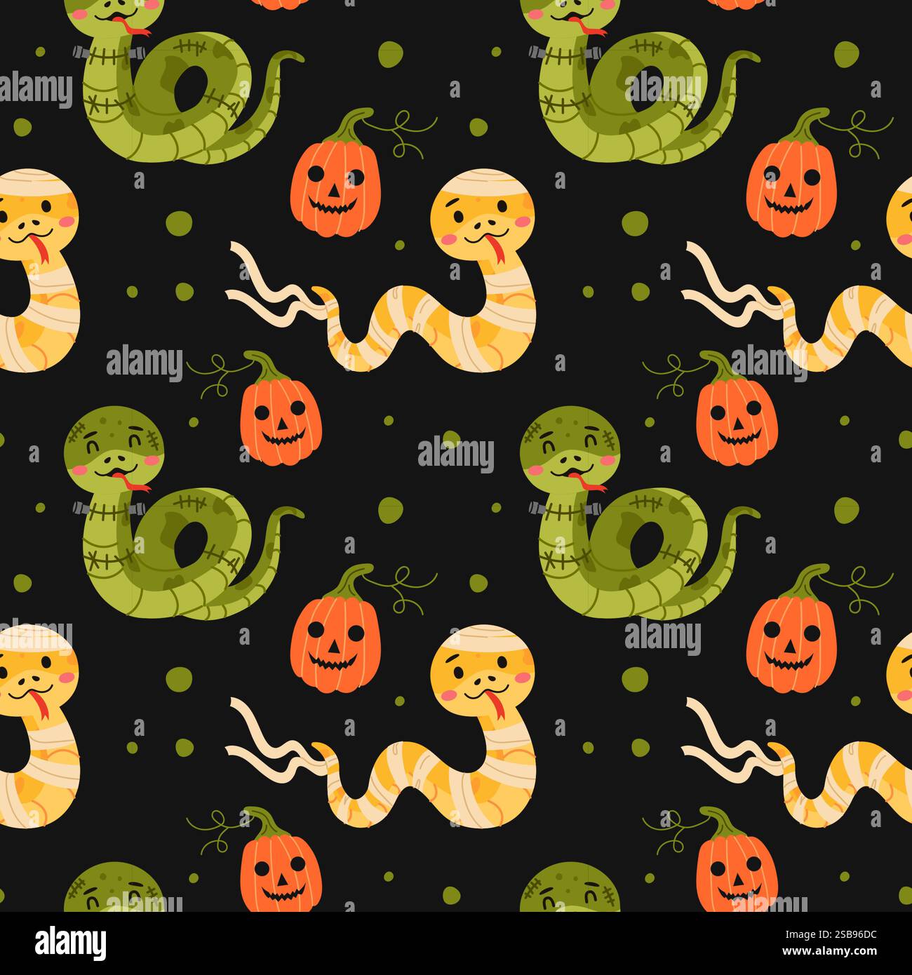Niedliches Halloween-Schlangen- und Kürbismuster Stock Vektor