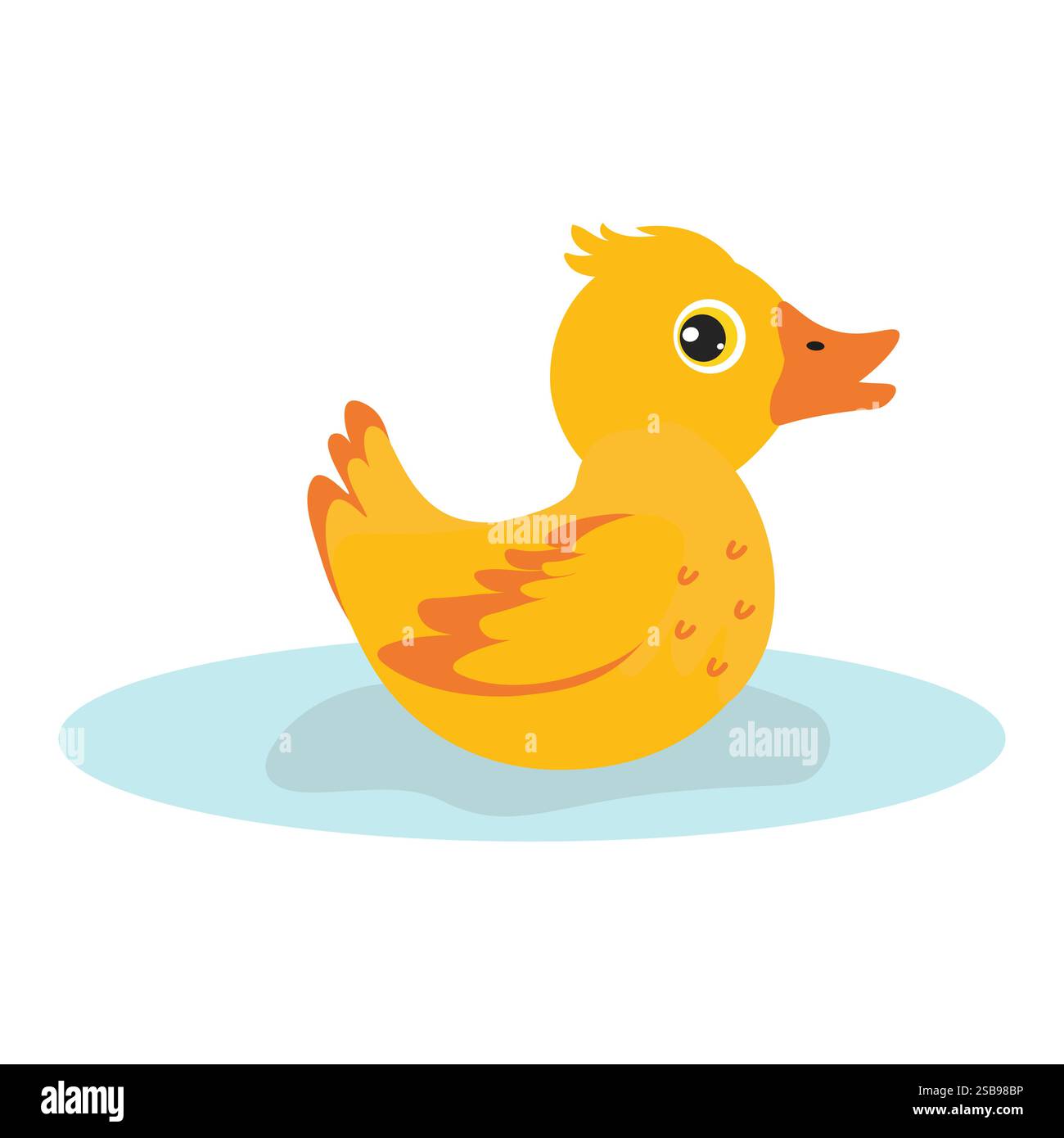Niedliches gelbes Entlein, das auf dem Wasser schwimmt, in einer Illustration im Zeichentrickstil Stock Vektor
