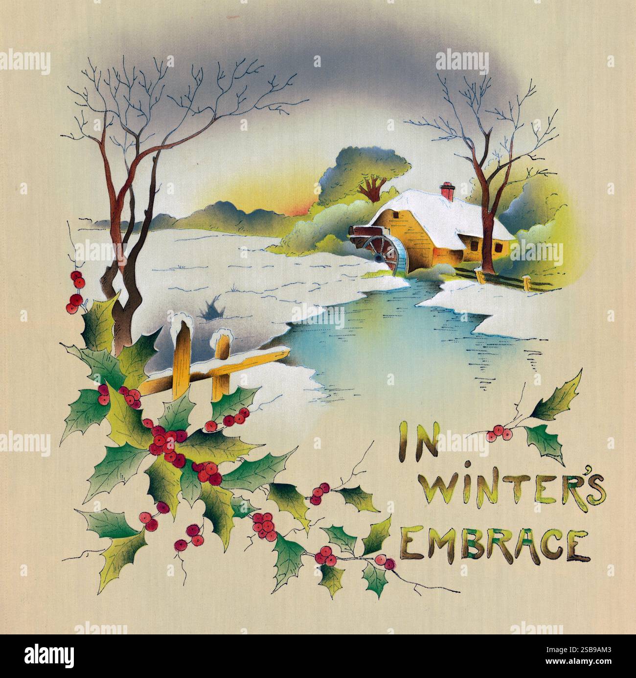 Im Winter Embrace - Dekoration mit Kissenbezug, ca. 1900 Stockfoto