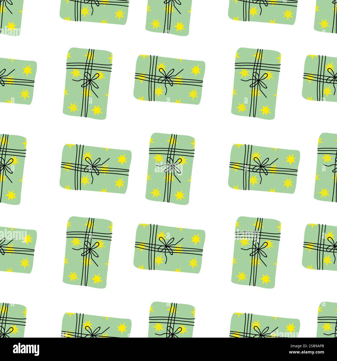 Farbenfrohe Geschenkverpackungen mit Muster in einem lebendigen Arrangement für besondere Anlässe Stock Vektor