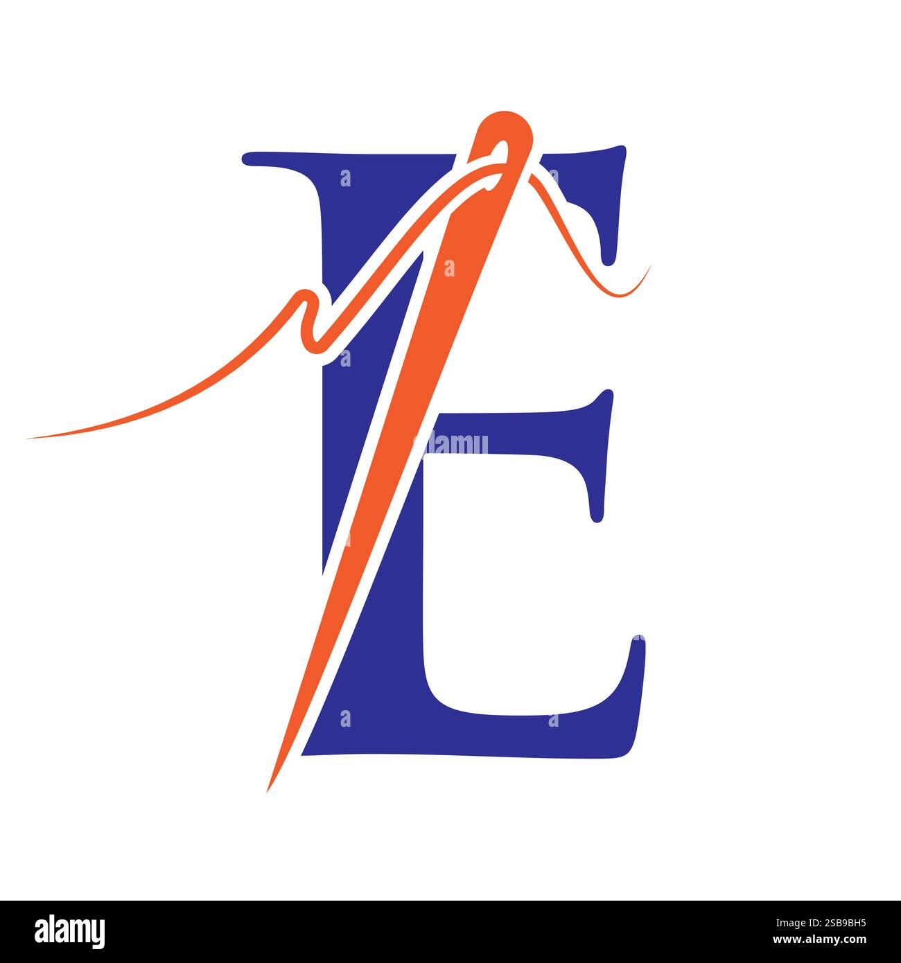 Buchstabe E Nähnadel Logo Design für Stickerei, Textil, Mode, Tuch, Stoffsymbol Stock Vektor