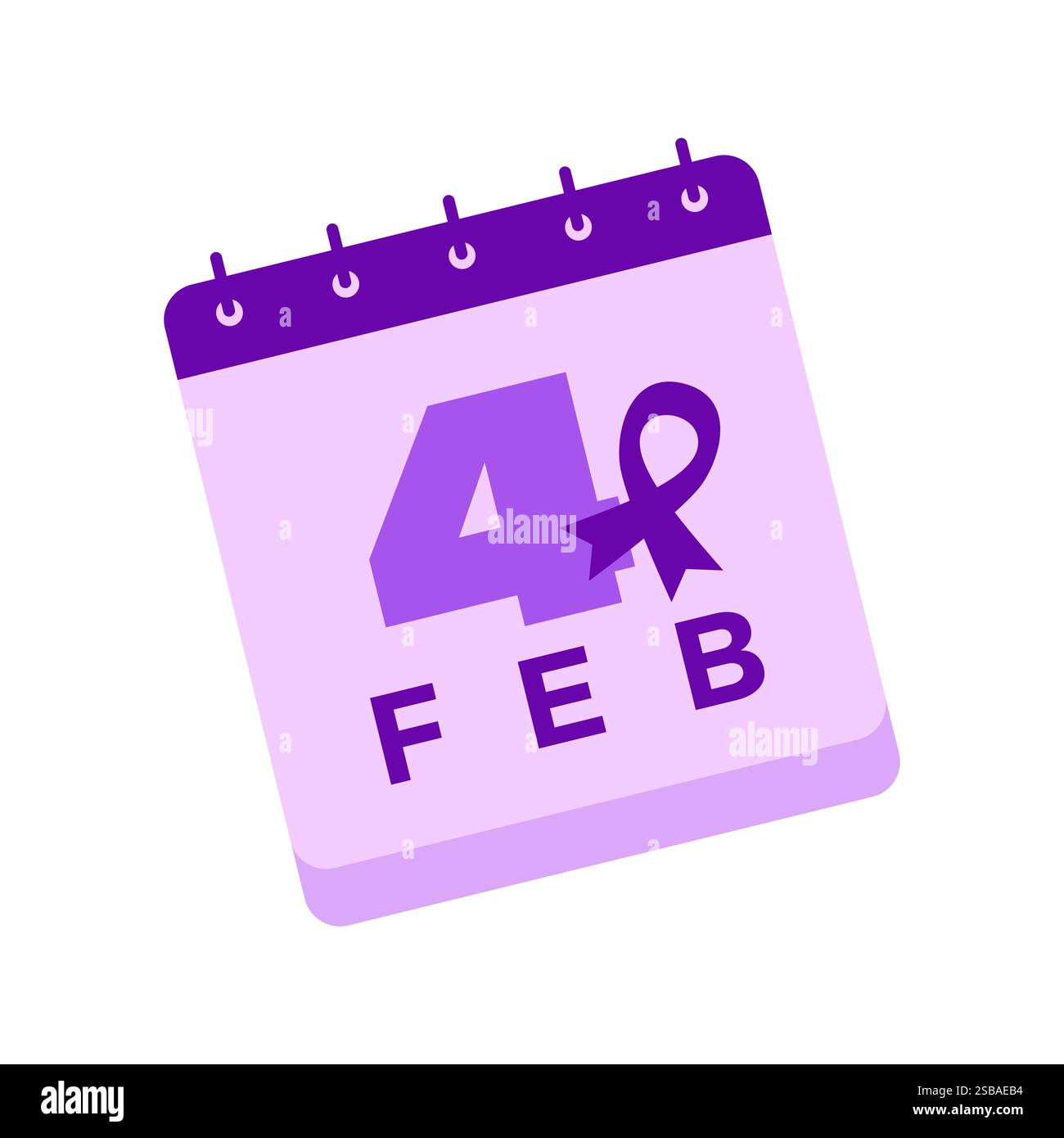 Spiralkalender Zum Weltkrebstag Mit Violettem Band Und Datum Des 4. Februar Stock Vektor