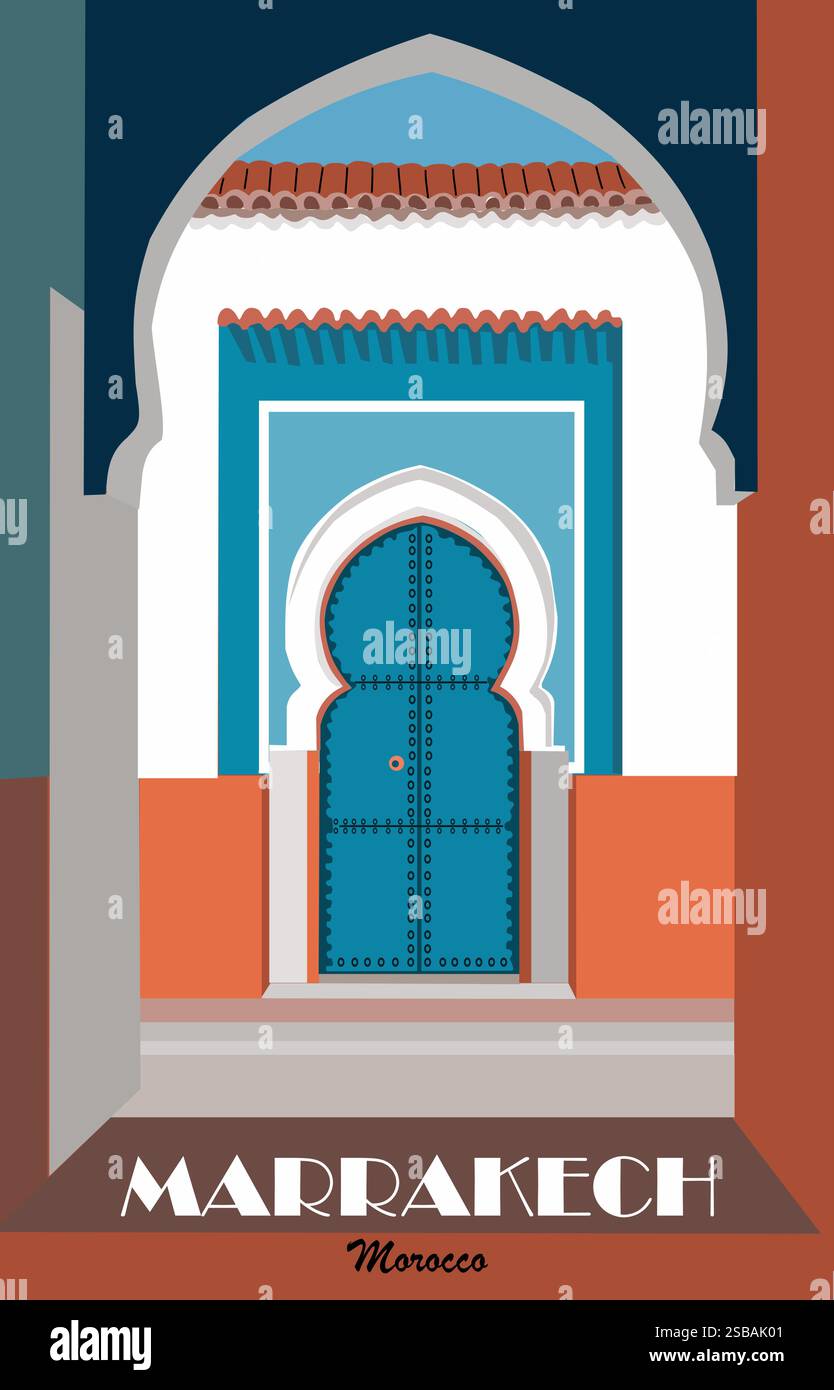 Marrakesch, Marokko Reiseplakat im Retro-Stil. Stock Vektor
