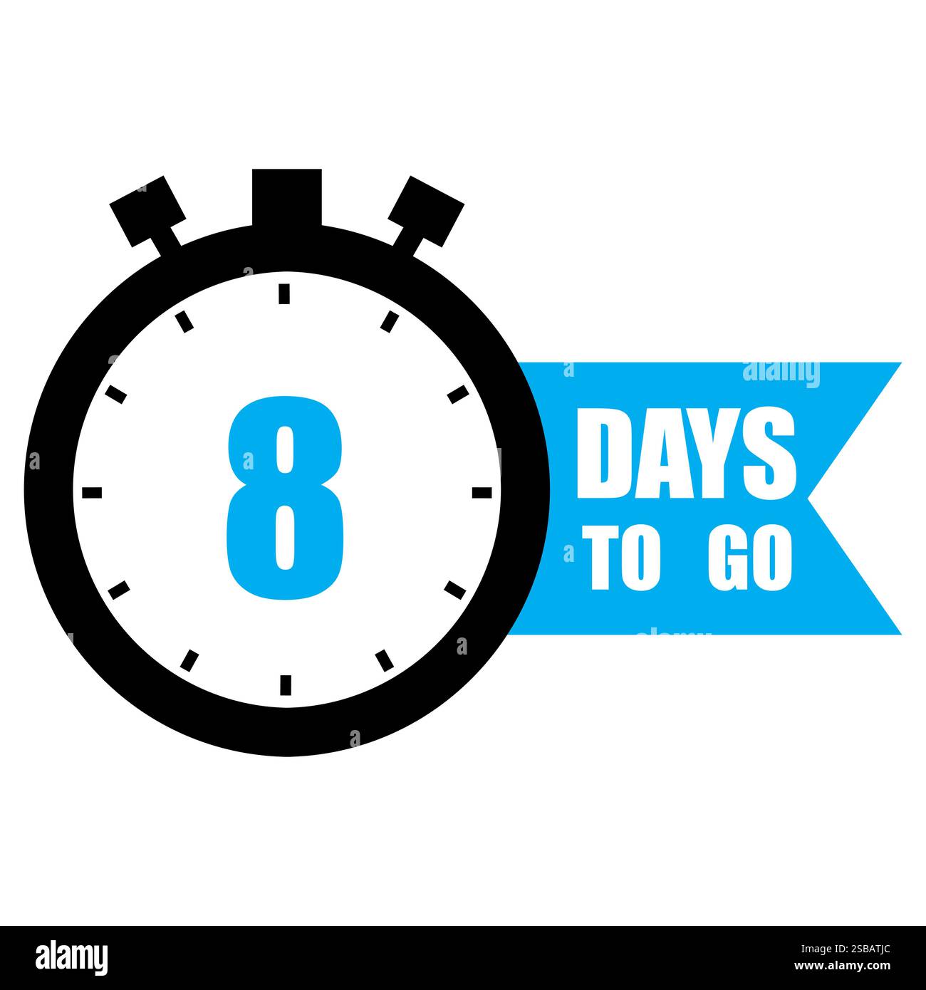 Countdown-Taktvektor. Schwerpunkt Nummer acht. Text für 8 TAGE ZUM MITNEHMEN in Fettdruck. Banner mit blauem Akzent. Stock Vektor