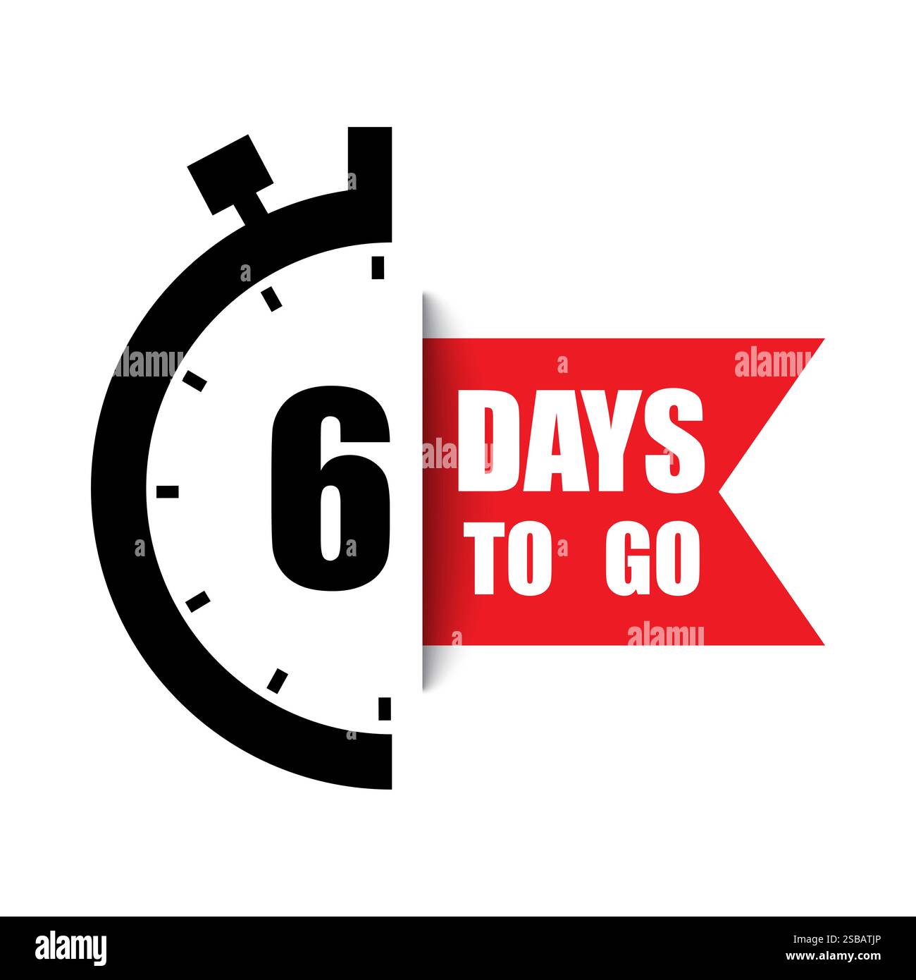 Nummer sechs. NOCH 6 TAGE. Form des Countdown-Timers. Symbol für Vektoruhr. Stock Vektor