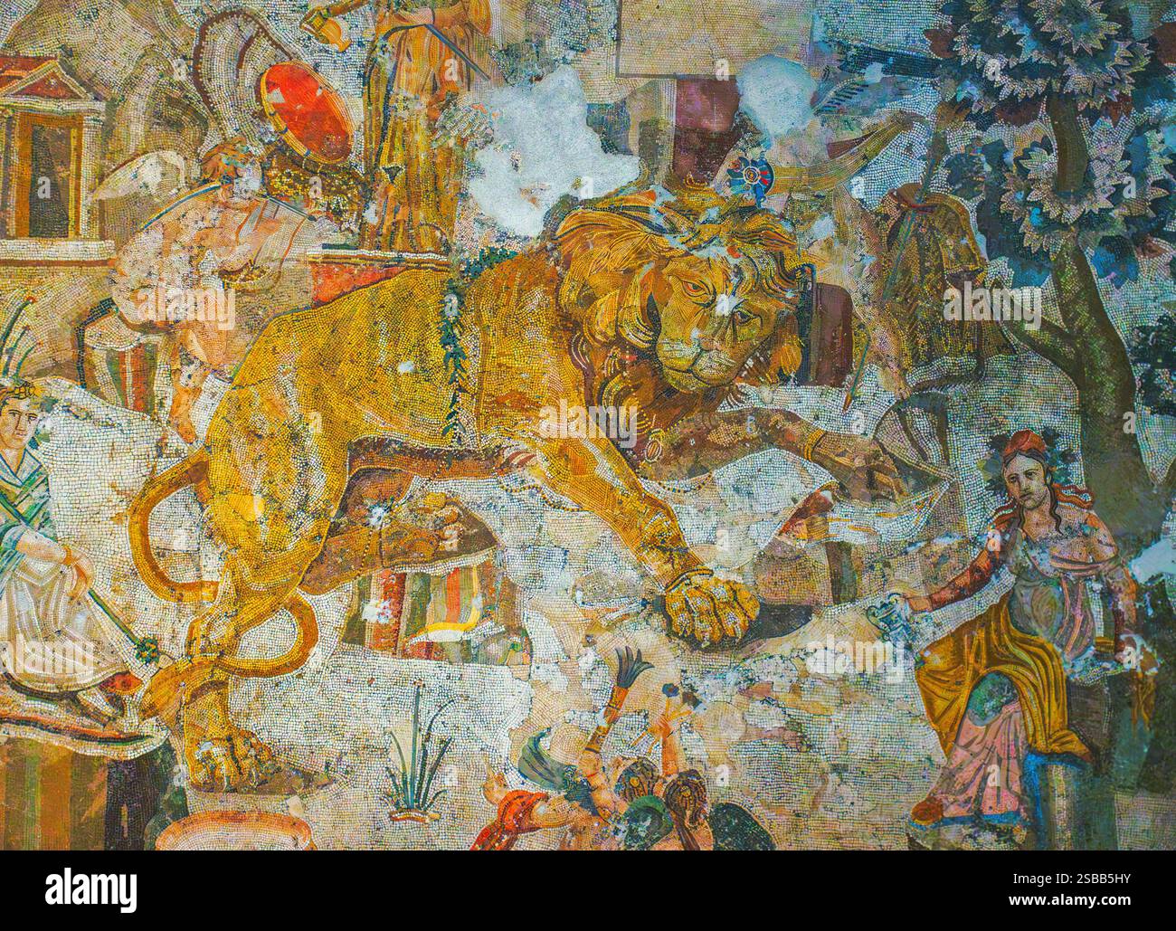 Neapel, Italien - 18. November 2024: Fragment eines historischen antiken römischen Mosaiks um 100 v. Chr. Archäologisches Artefakt aus einem ausgegrabenen Haus in der Stockfoto