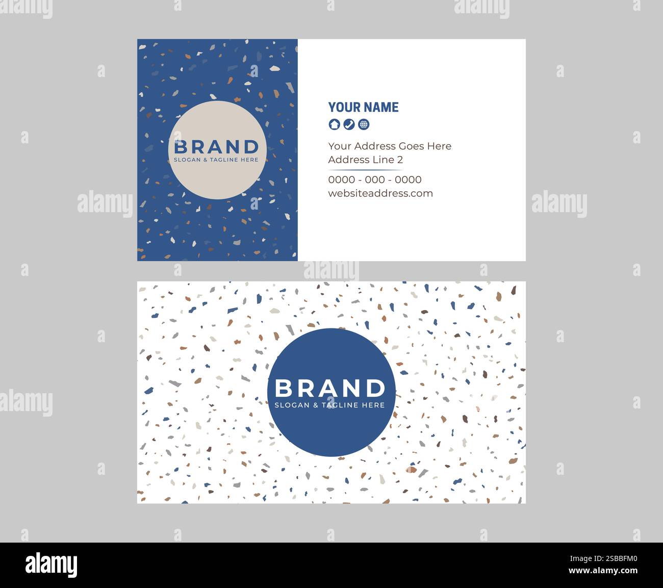 Blau Weiß Terrazzo Elegantes Minimalistisches Visitenkartendesign Stock Vektor