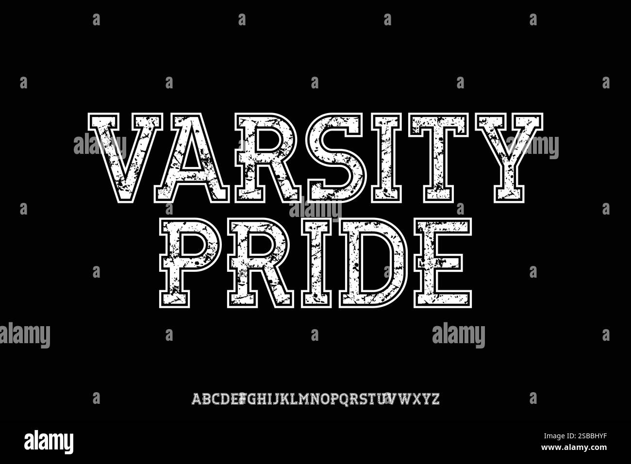 Starkes Varsity-Alphabet mit Grunge-Textur-Alphabet zeigt Schriftvektor an Stock Vektor