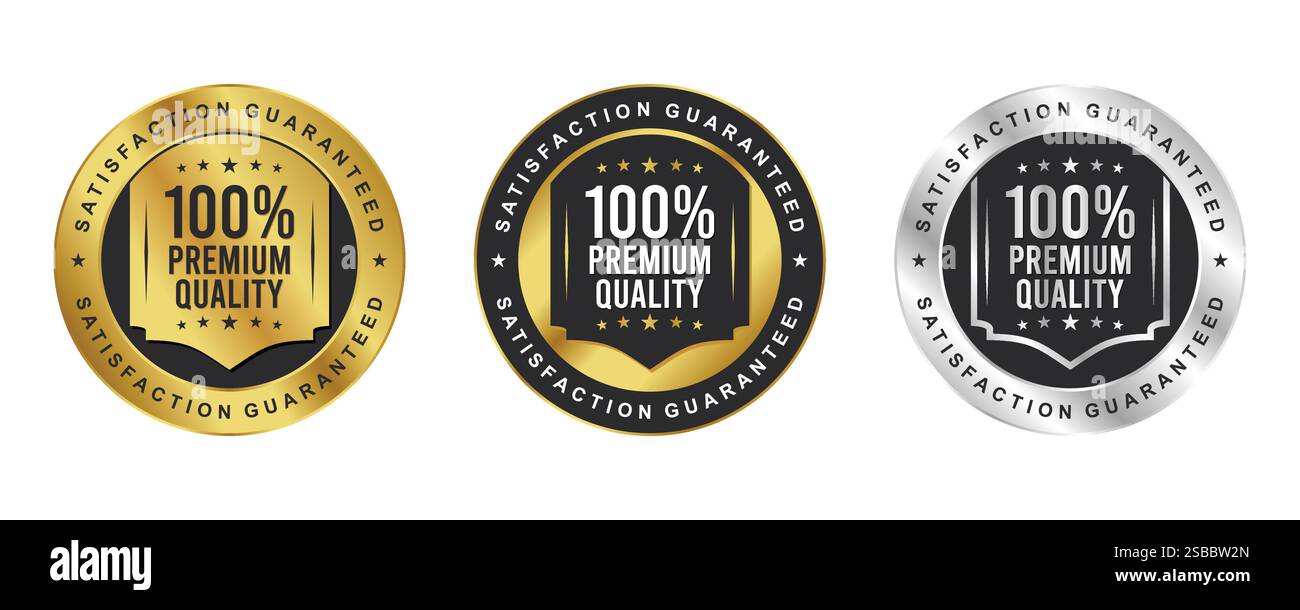 Zufriedenheitsgarantie 100 % Qualitätsabzeichen, Design des Vertrauensabzeichens Stock Vektor