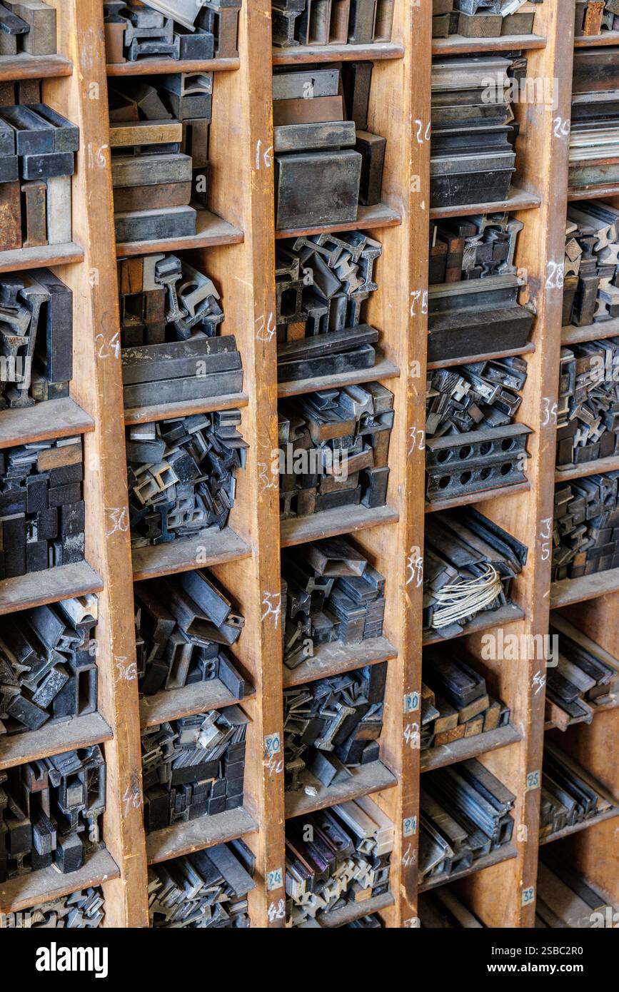 Hot Metal Type Letters, Druck- und Papiermuseum, Thuin; Belgien Stockfoto