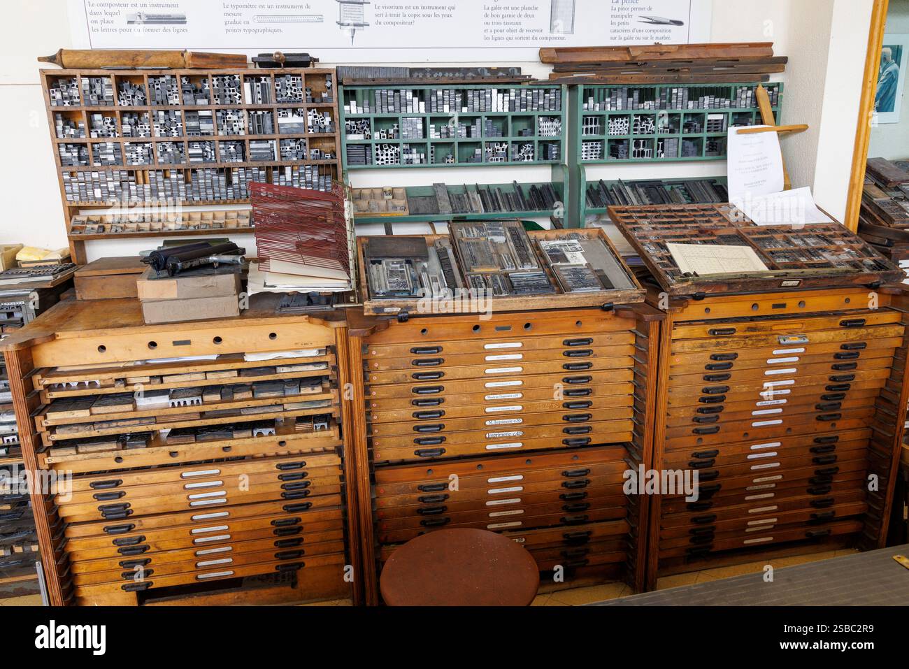 Hot Metal Type Letters, Druck- und Papiermuseum, Thuin; Belgien Stockfoto