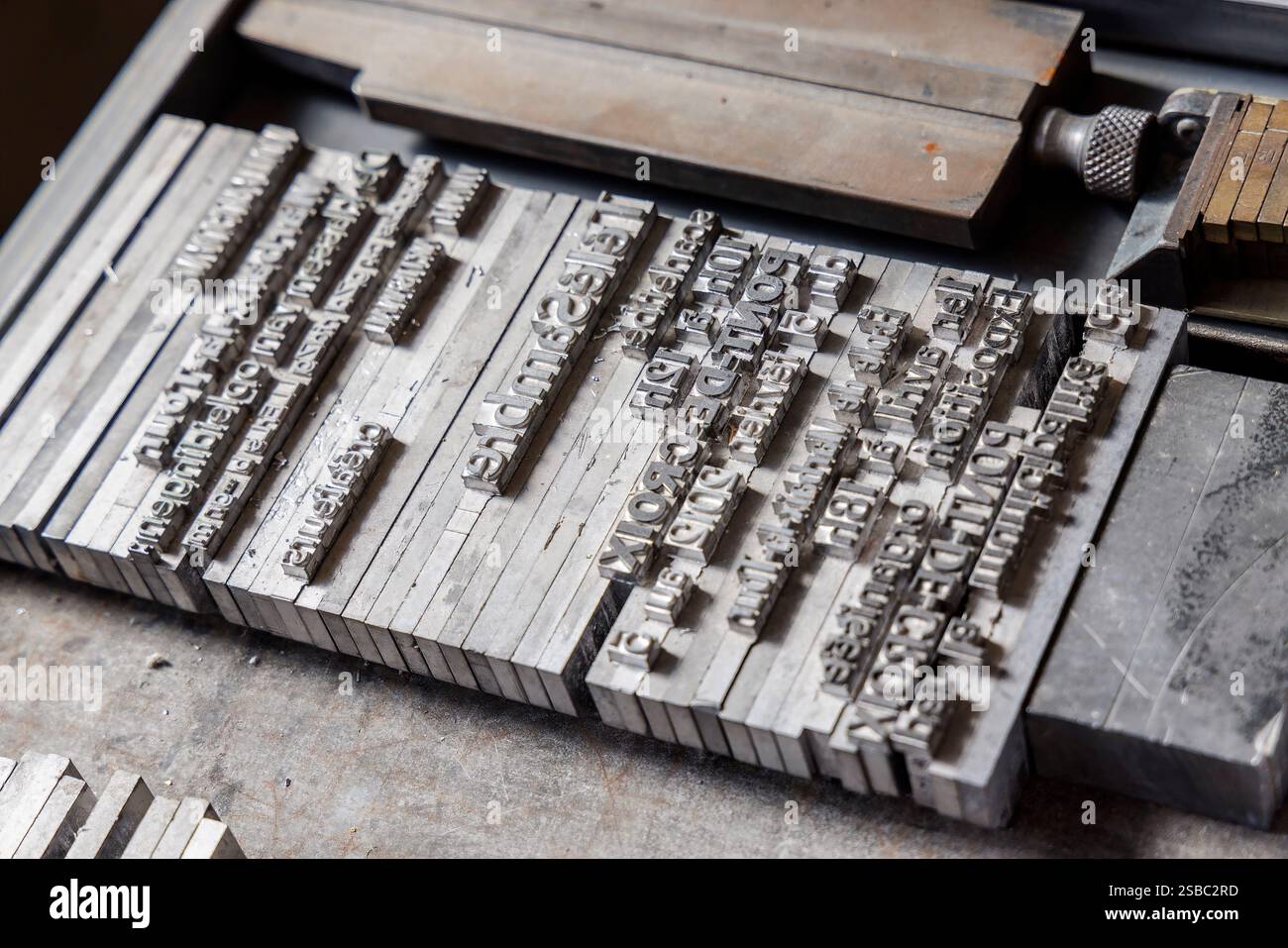 Hot Metal Type Letters, Druck- und Papiermuseum, Thuin; Belgien Stockfoto