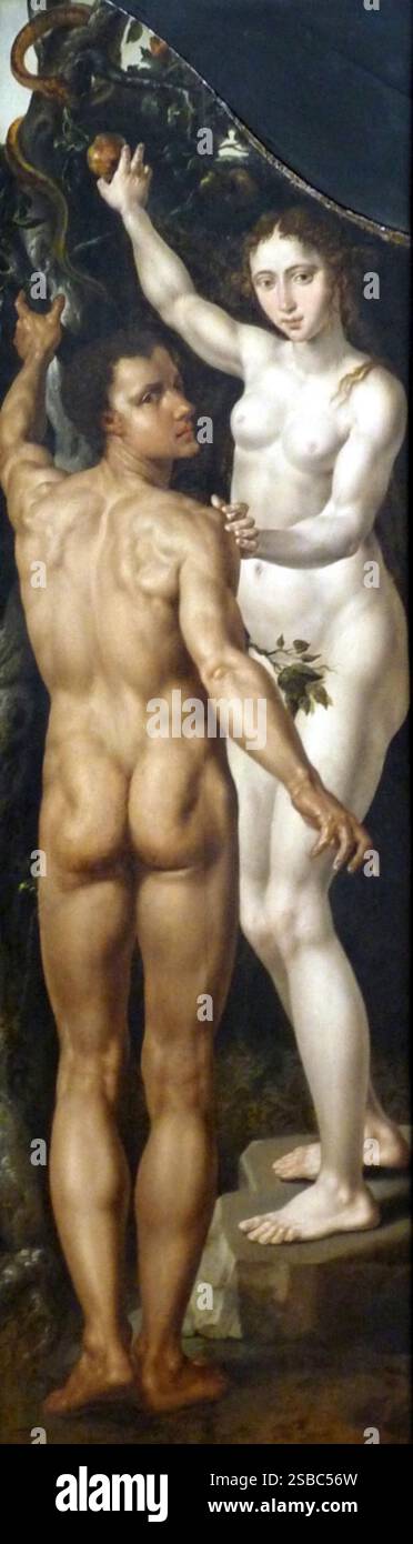 Adam and Eve und Gideon and the Vlies sind zwei lebensgroße Gemälde des niederländischen Renaissancemalers Maarten van Heemskerck. Sie sind im Musée des Beaux-Arts in Straßburg ausgestellt, Stockfoto