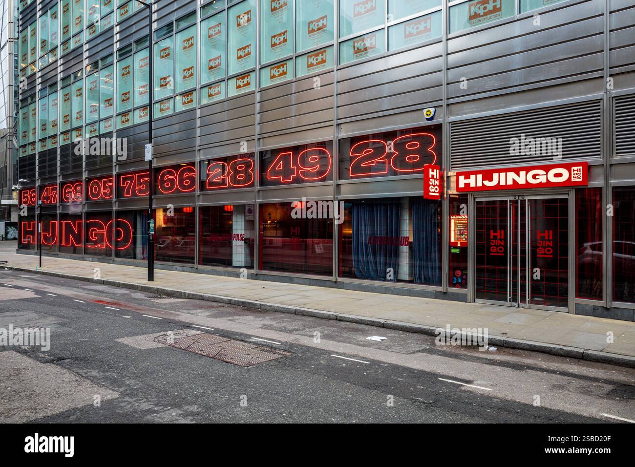 Hijingo Bingo Club London - Hijingo Bingo Club ist ein moderner Hochenergie-Bingo-Club an Der Worship Street, Broadgate Quarter, Central London. Stockfoto