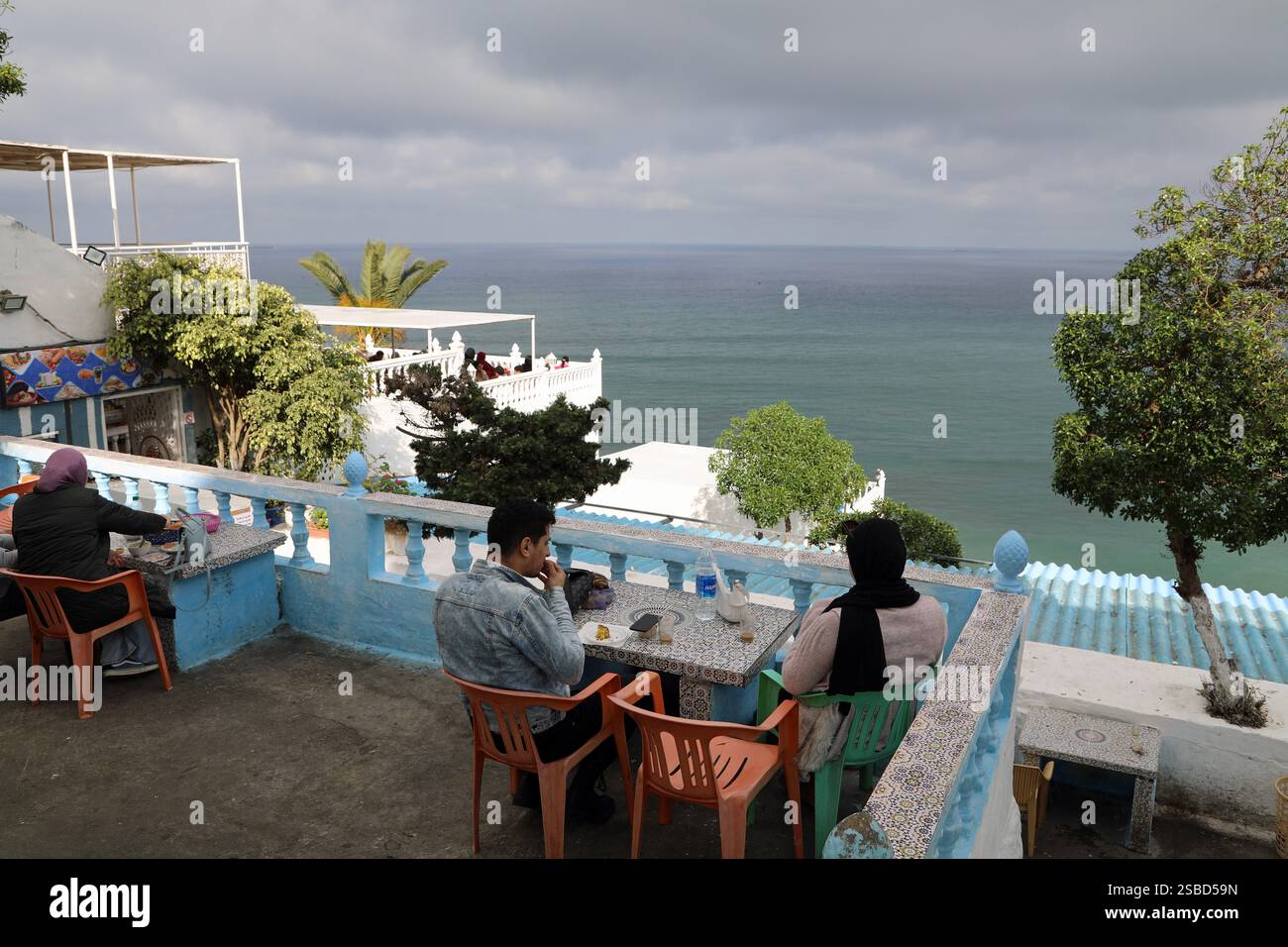 Berühmtes Café Hafa aus den 1920er Jahren in Tanger Stockfoto