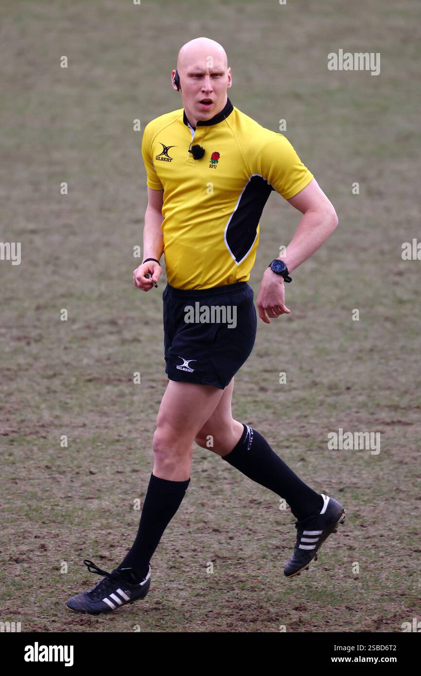 Exeter, Devon, Großbritannien. Februar 2025. PWR Professional Damen Rugby Exeter Chiefs vs Harlequins im Sandy Park, Exeter, Devon. Im Bild: Match-Schiedsrichter A. Thomas Alex Thomas. Hinweis: Nidpor/Alamy Live News Stockfoto