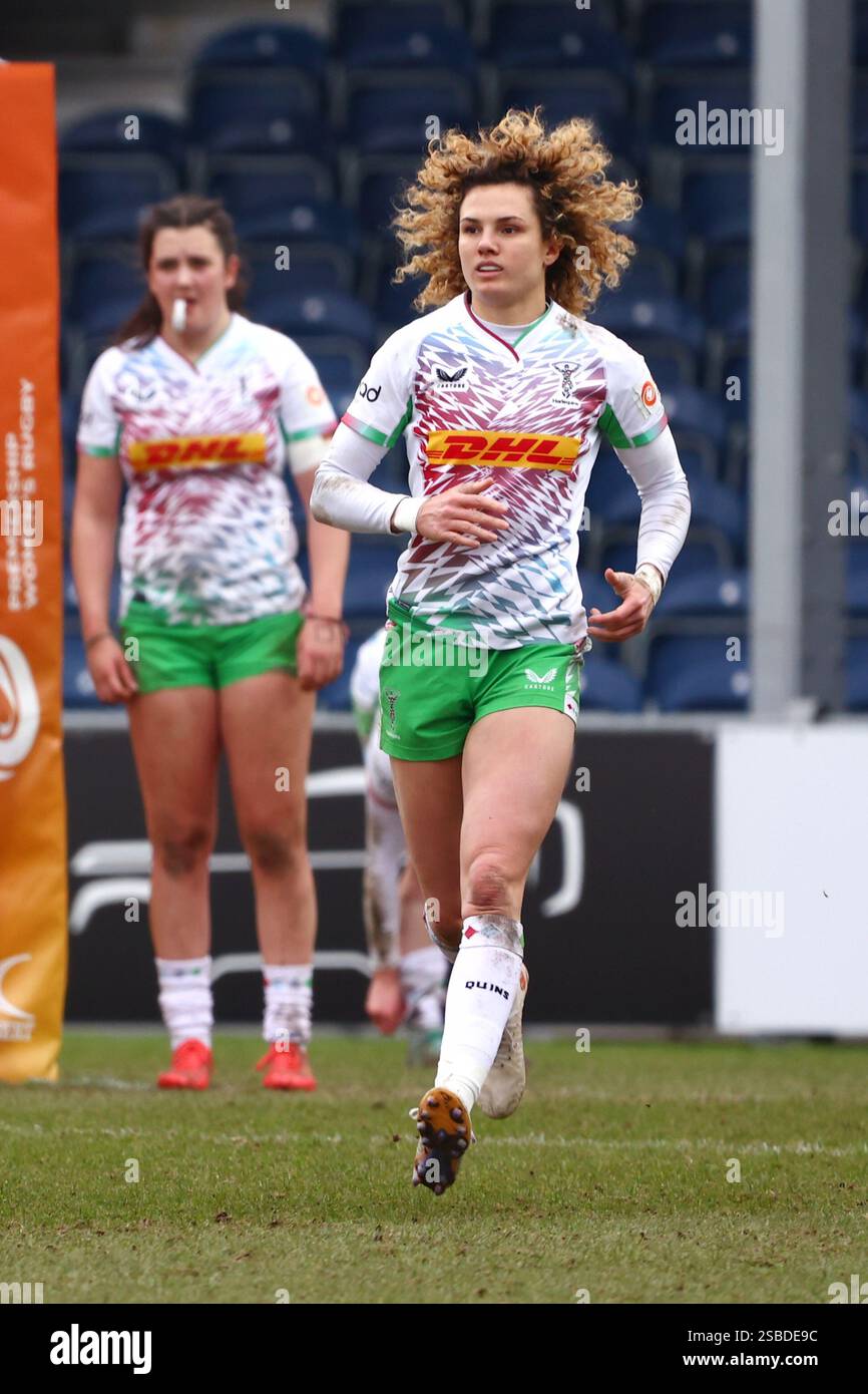 Exeter, Devon, Großbritannien. Februar 2025. PWR Professional Damen Rugby Exeter Chiefs vs Harlequins im Sandy Park, Exeter, Devon. Im Bild: Ellie Kildunne. Hinweis: Nidpor/Alamy Live News Stockfoto