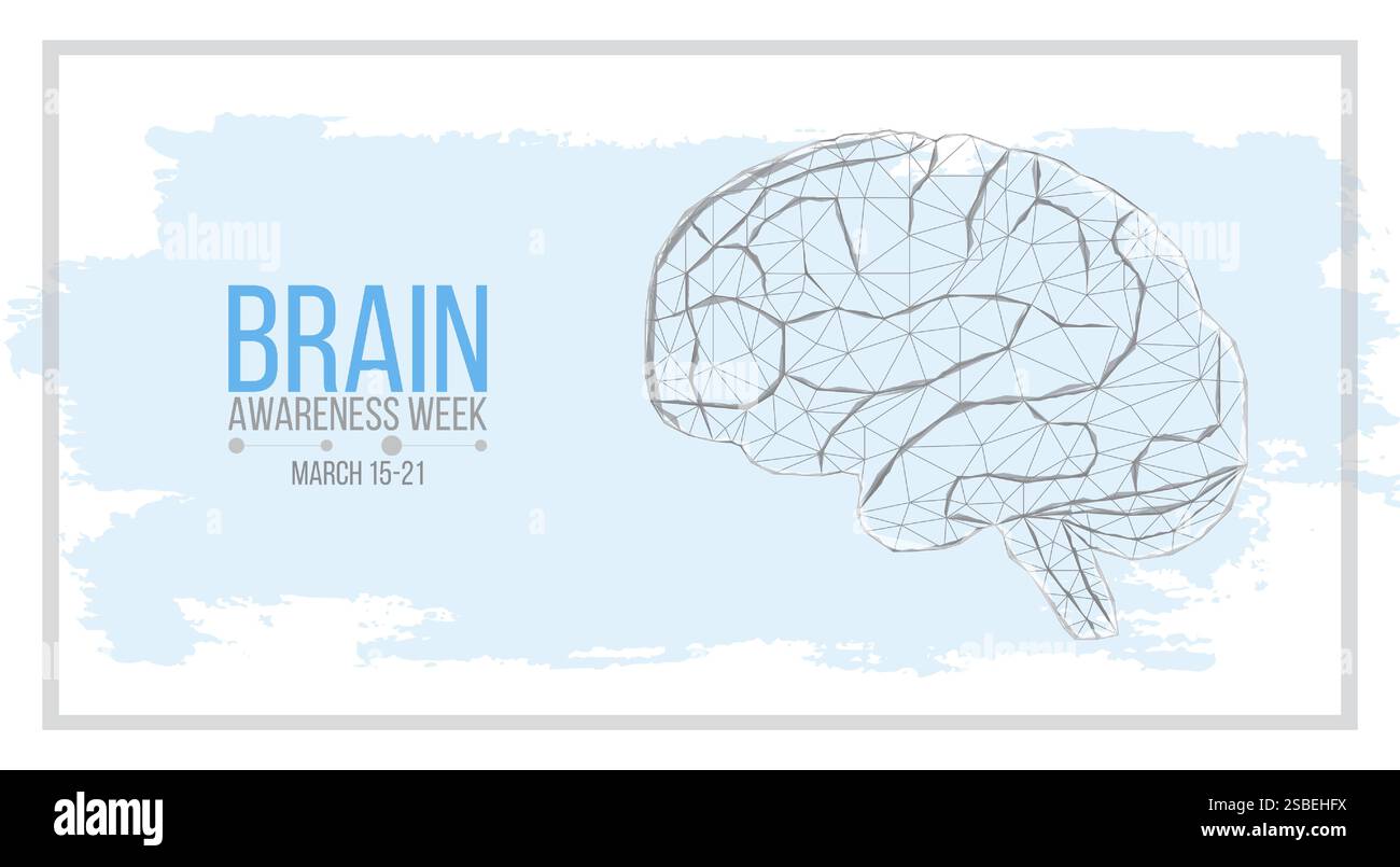 Brain Awareness Week-Konzept. Bannervorlage mit niedrigem Poly-Gehirn und Text. Vektorabbildung Stock Vektor