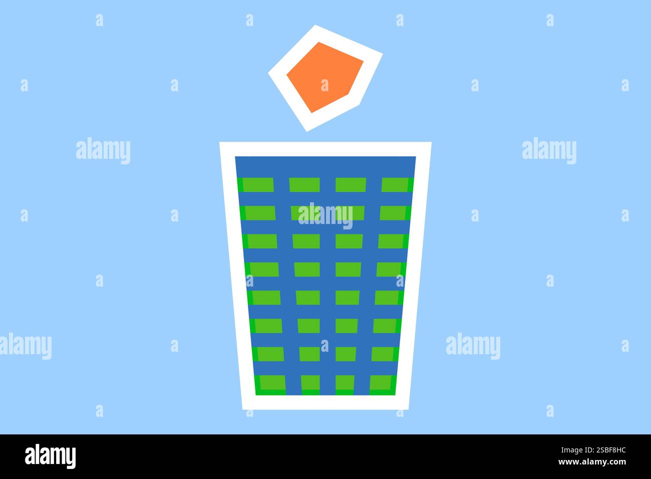 Farbige Abbildung eines Mülleimers. Harmonisches Erscheinungsbild, abstrakte Ikone. Stockfoto