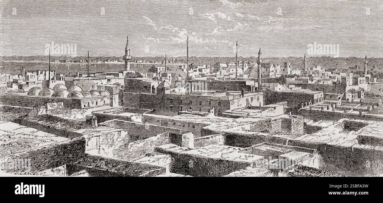 Tripolis, Blick vom Norden, 1860. Von Spaziergängen in Tripolitania, Nordafrika von Alexander, Baron Krafft, alias Hadji, 1835 - 1904. In Le Tour du Monde, veröffentlicht 1861. Stockfoto