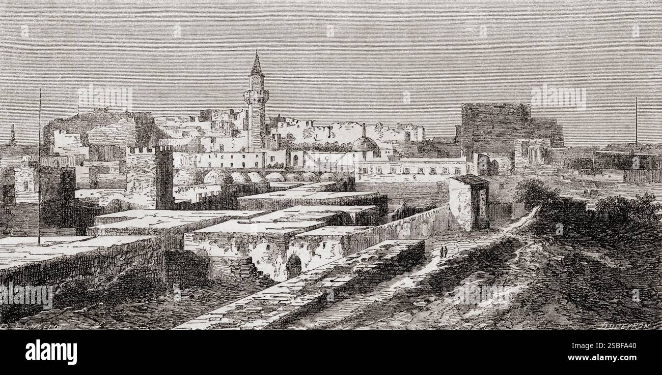 Die Zitadelle von Tripolis, 1860. Von Spaziergängen in Tripolitania, Nordafrika von Alexander, Baron Krafft, alias Hadji, 1835 - 1904. In Le Tour du Monde, veröffentlicht 1861. Stockfoto