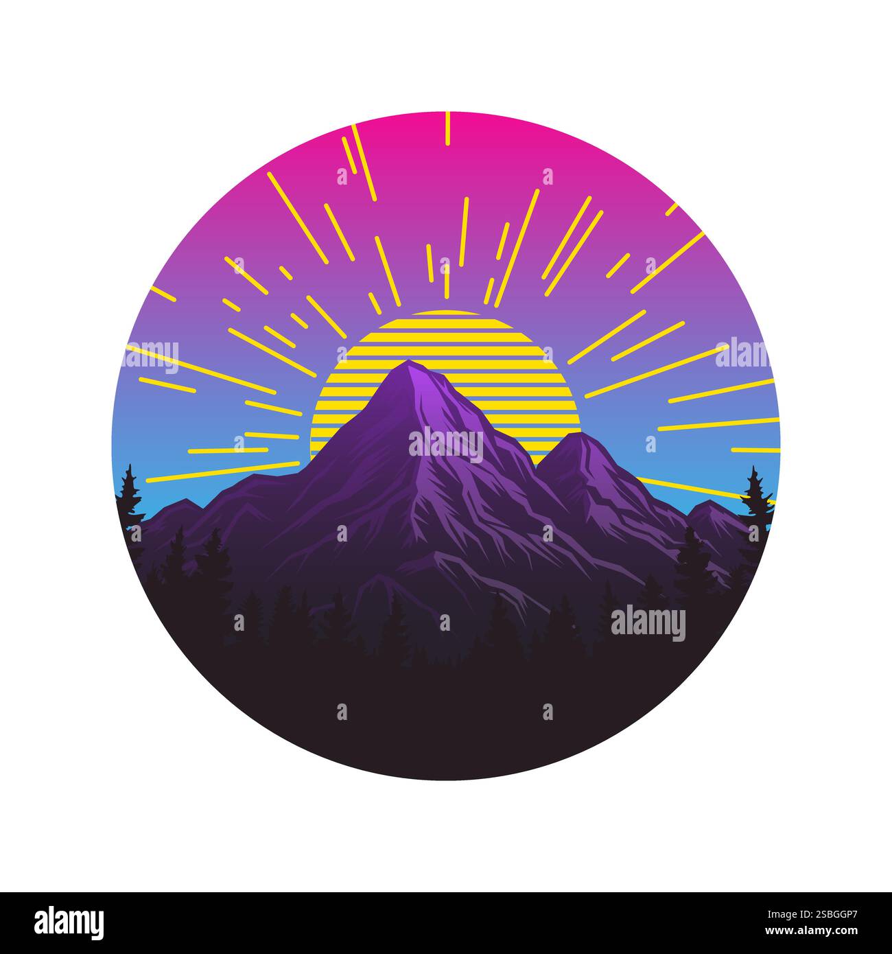 Mountain-Logo in modernem Stil. Neonfarben. Vektorabbildung EPS10 Stock Vektor