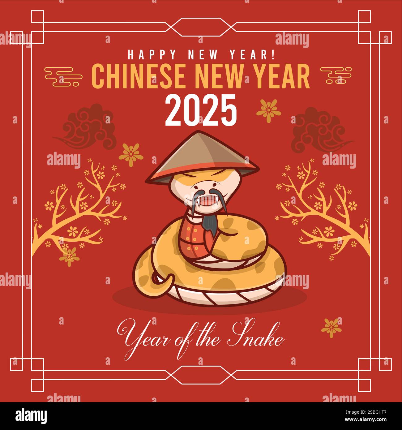 Chinesisches Neujahrsdesign 2025. Frohes Chinesisches Neujahr Stock Vektor