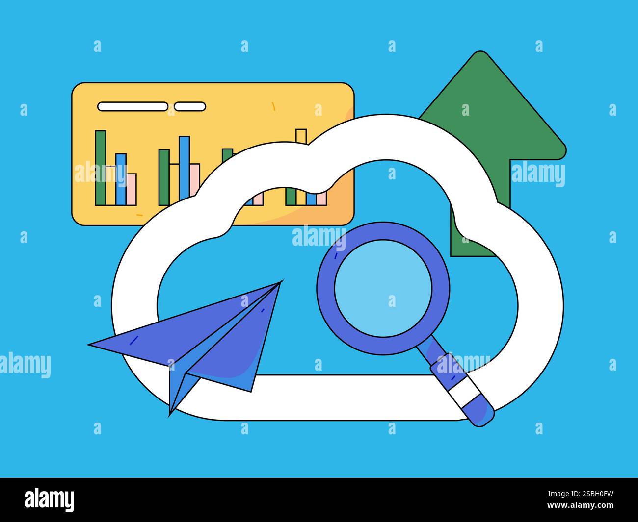 Business Collaboration Cloud Computing flache Vektorkonzepte Operation handgezeichnete Illustration Stock Vektor